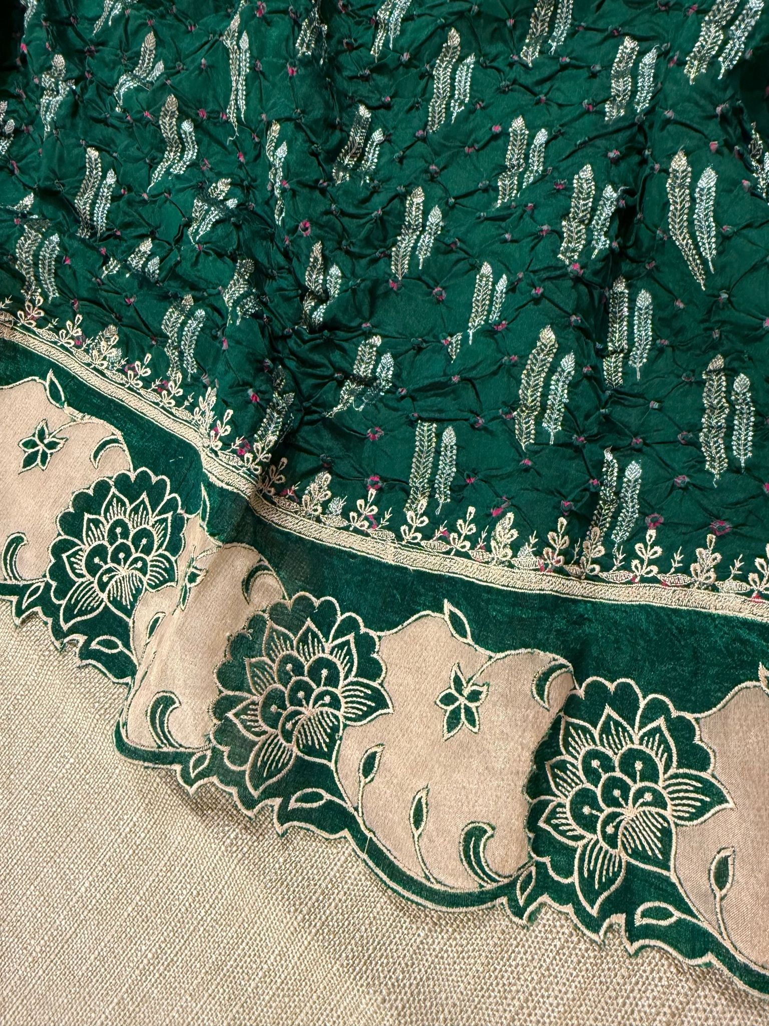 Banarasi Handloom Chiniya Silk Bandhini with Tissue Applique