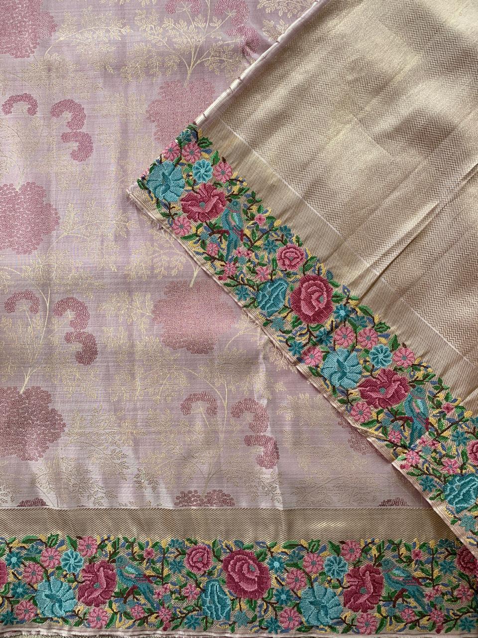 Lilac Pure  Kanchi Brocade Saree with Petite Point Embroidery