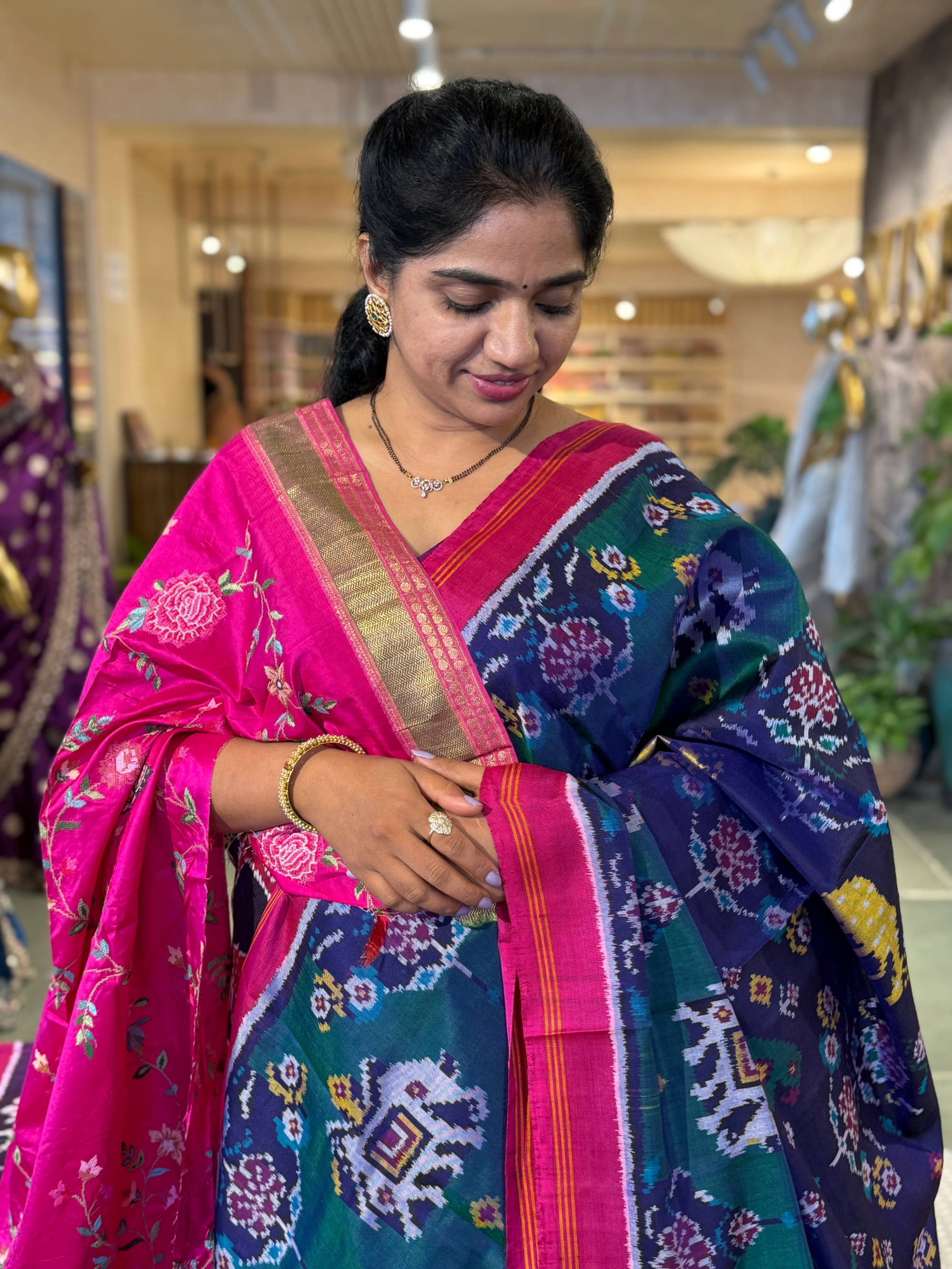 Navy Blue and Peacock Combo Pure Patan Patola Saree