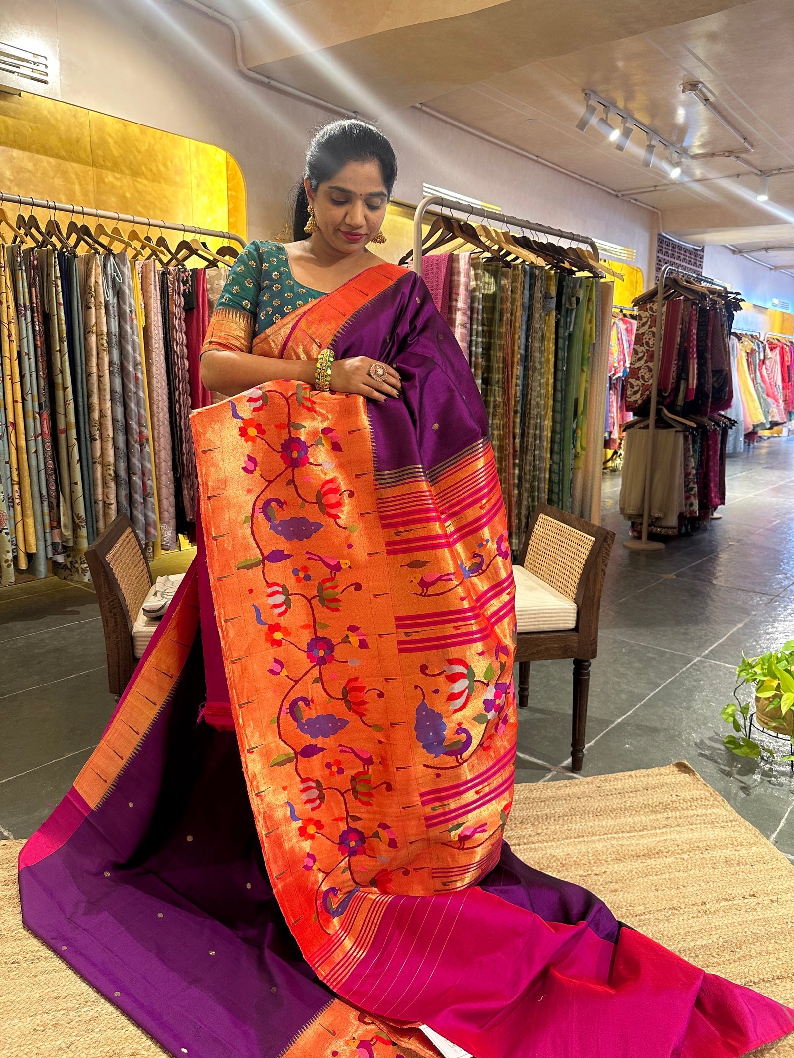 Purple Half Allover Pure Paithani Saree