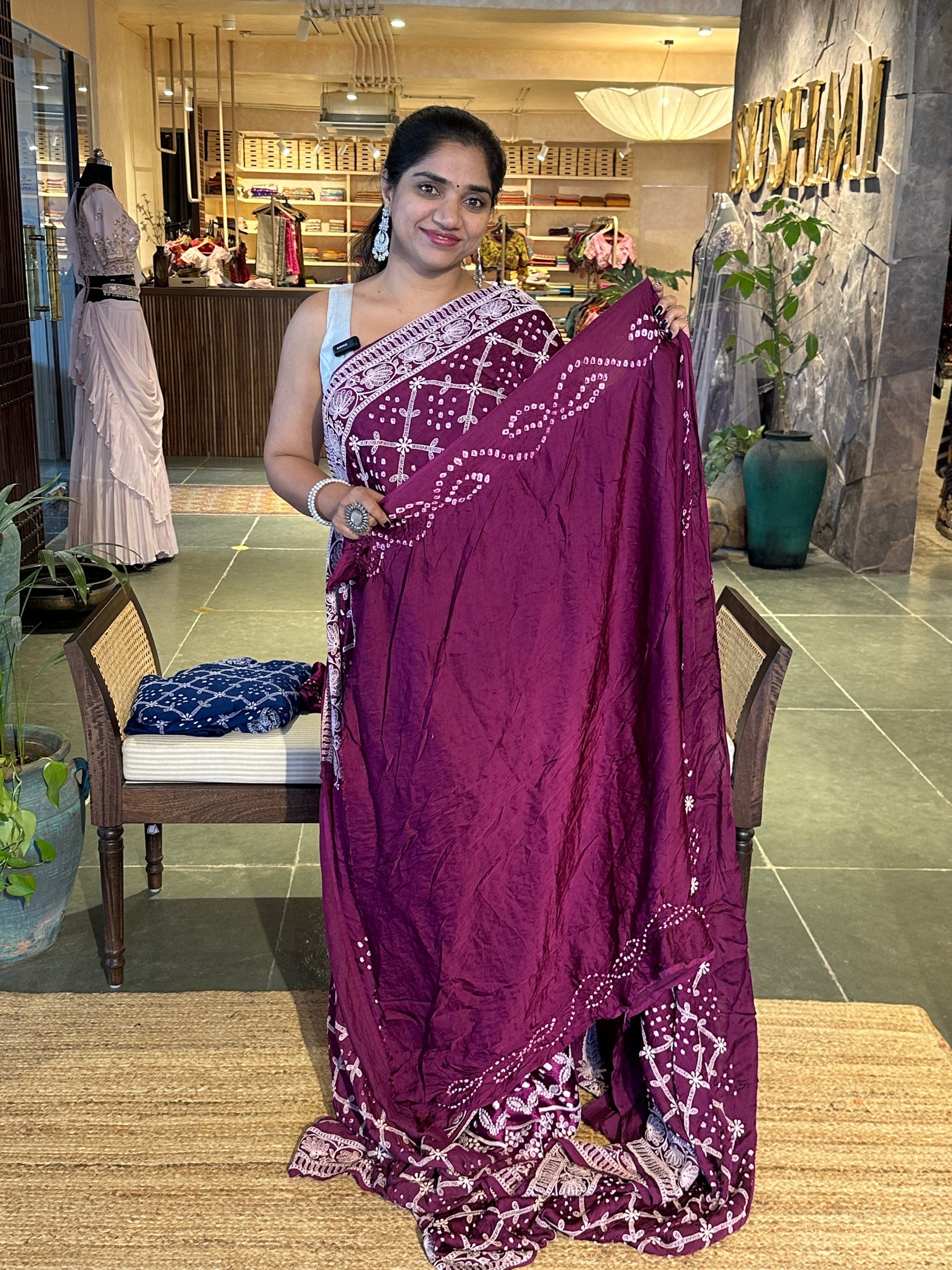 Bandhini and Chikankari Fusion Saree