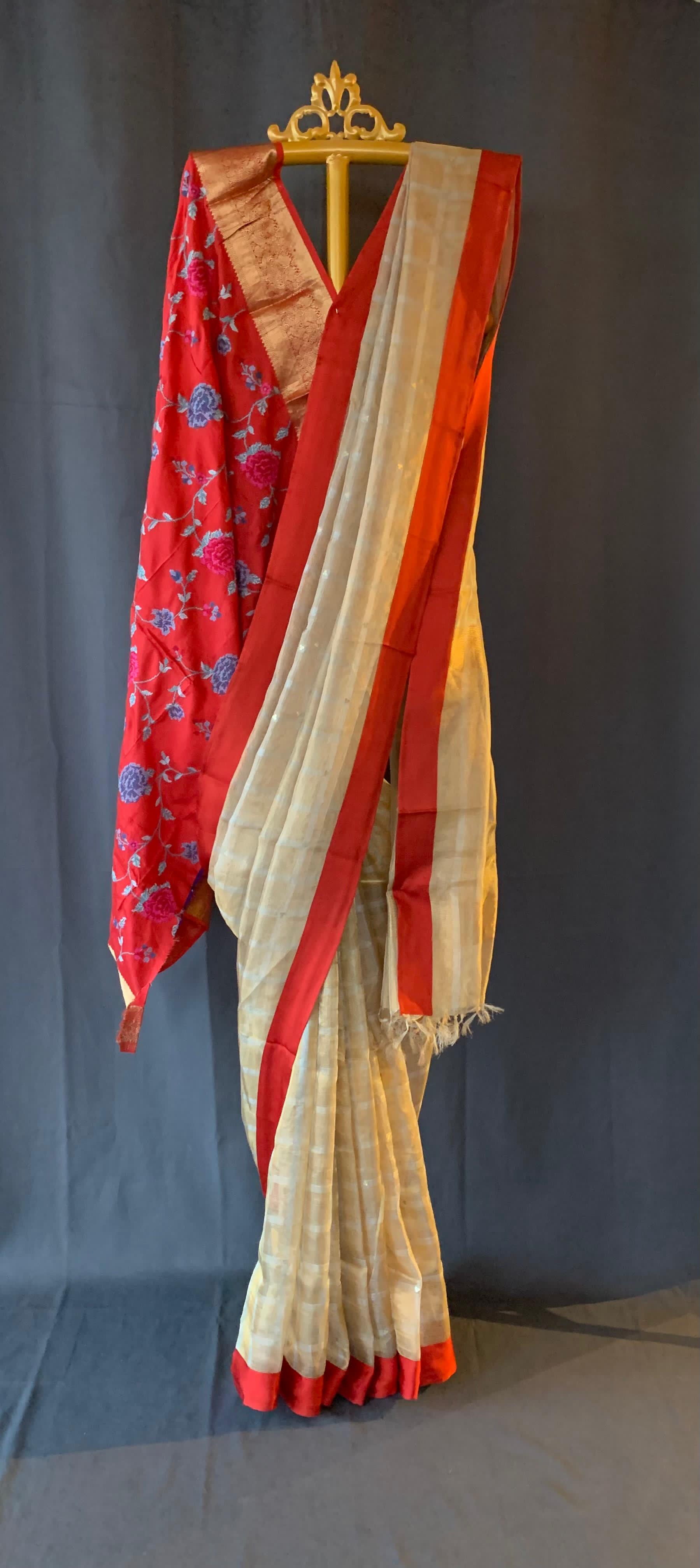 Designer Pure Handloom Gold tissue saree with kanchi petite point work blouse