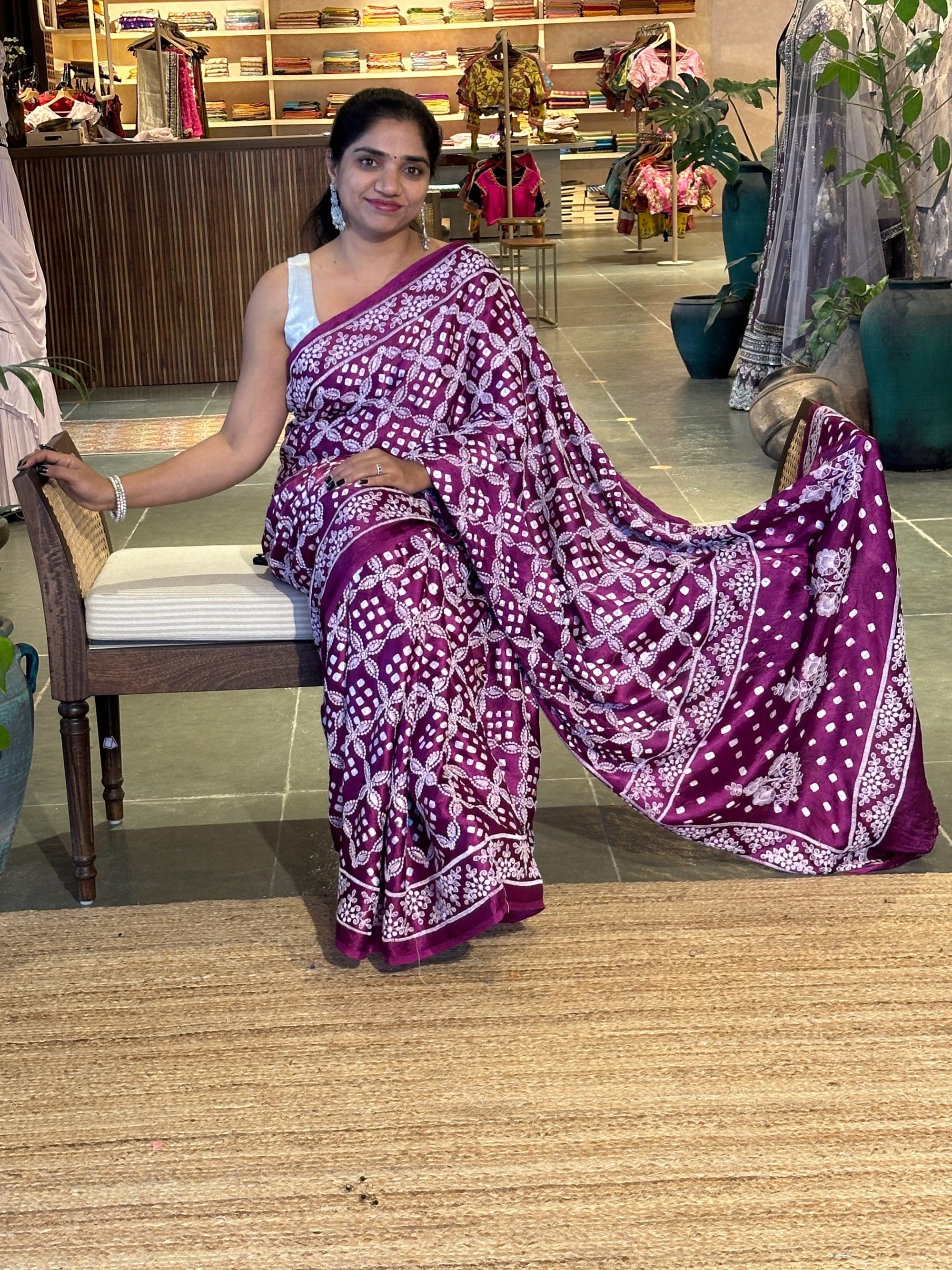 Bandhini Chikankari Fusion Saree