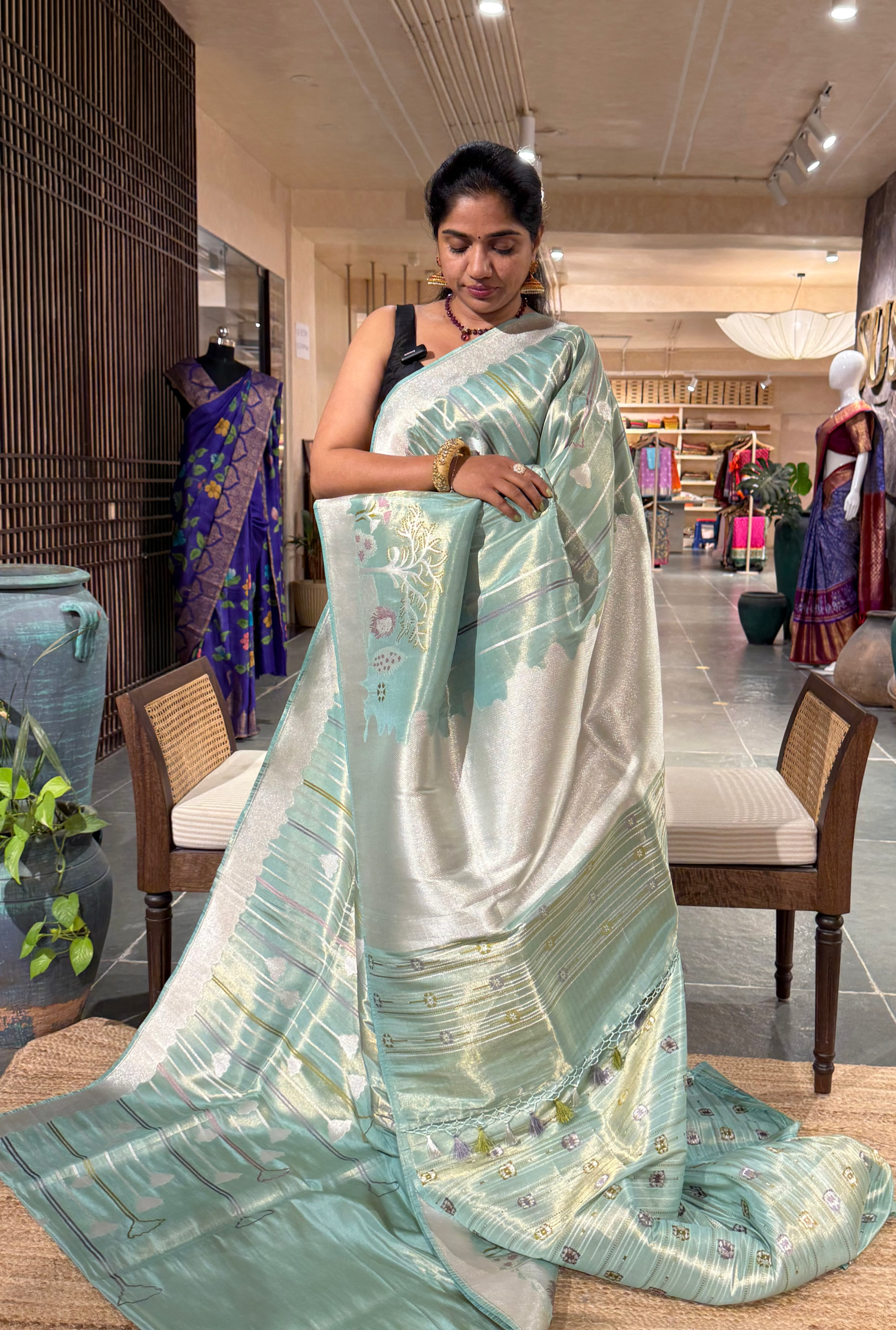 Sea Green Designer Ektara  Banarasi Tissue Silk Saree