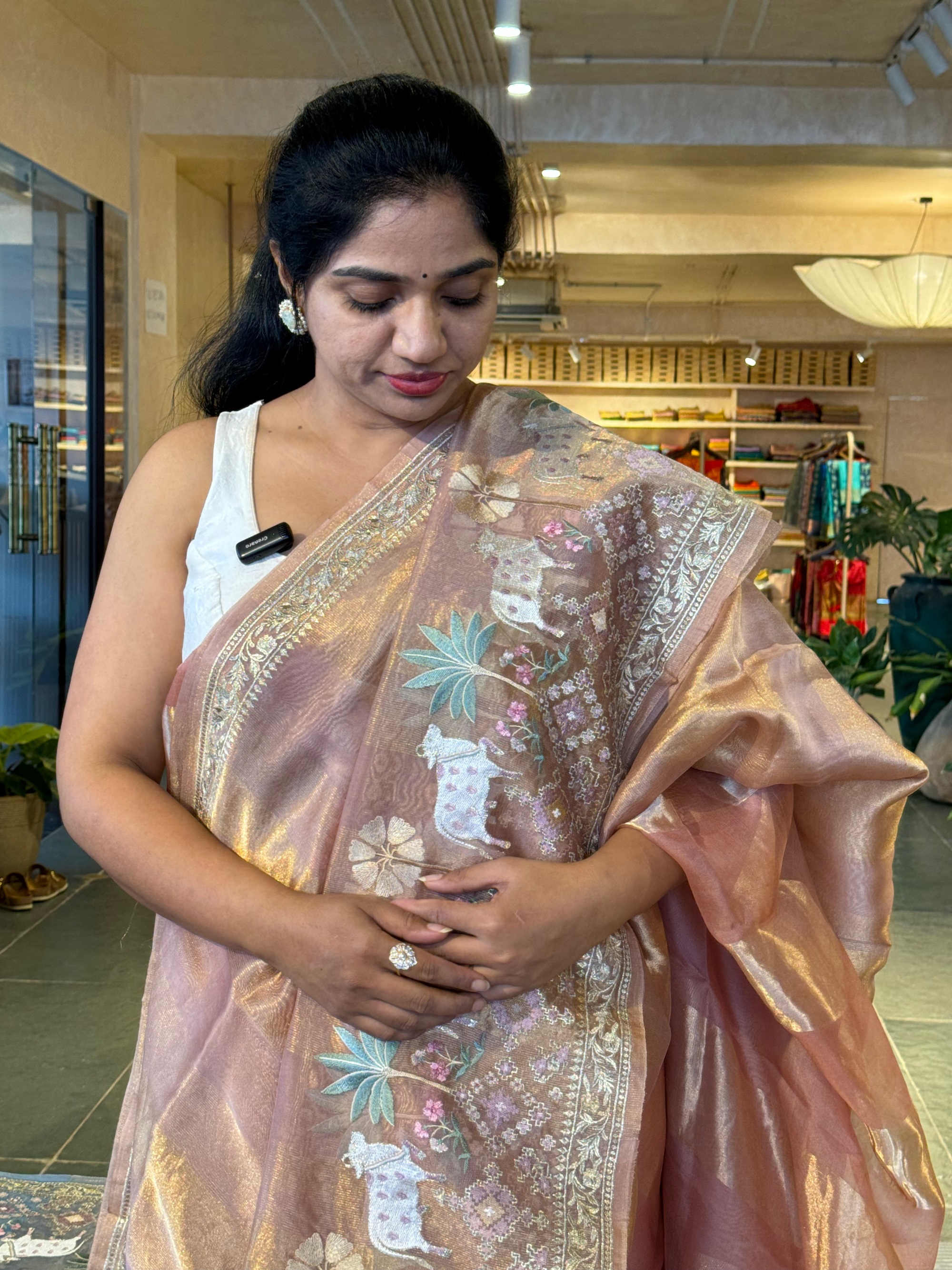 Dusty Pink Kora Tissue Stripes with Pichwai & Jamdani Inspired Embroidery
