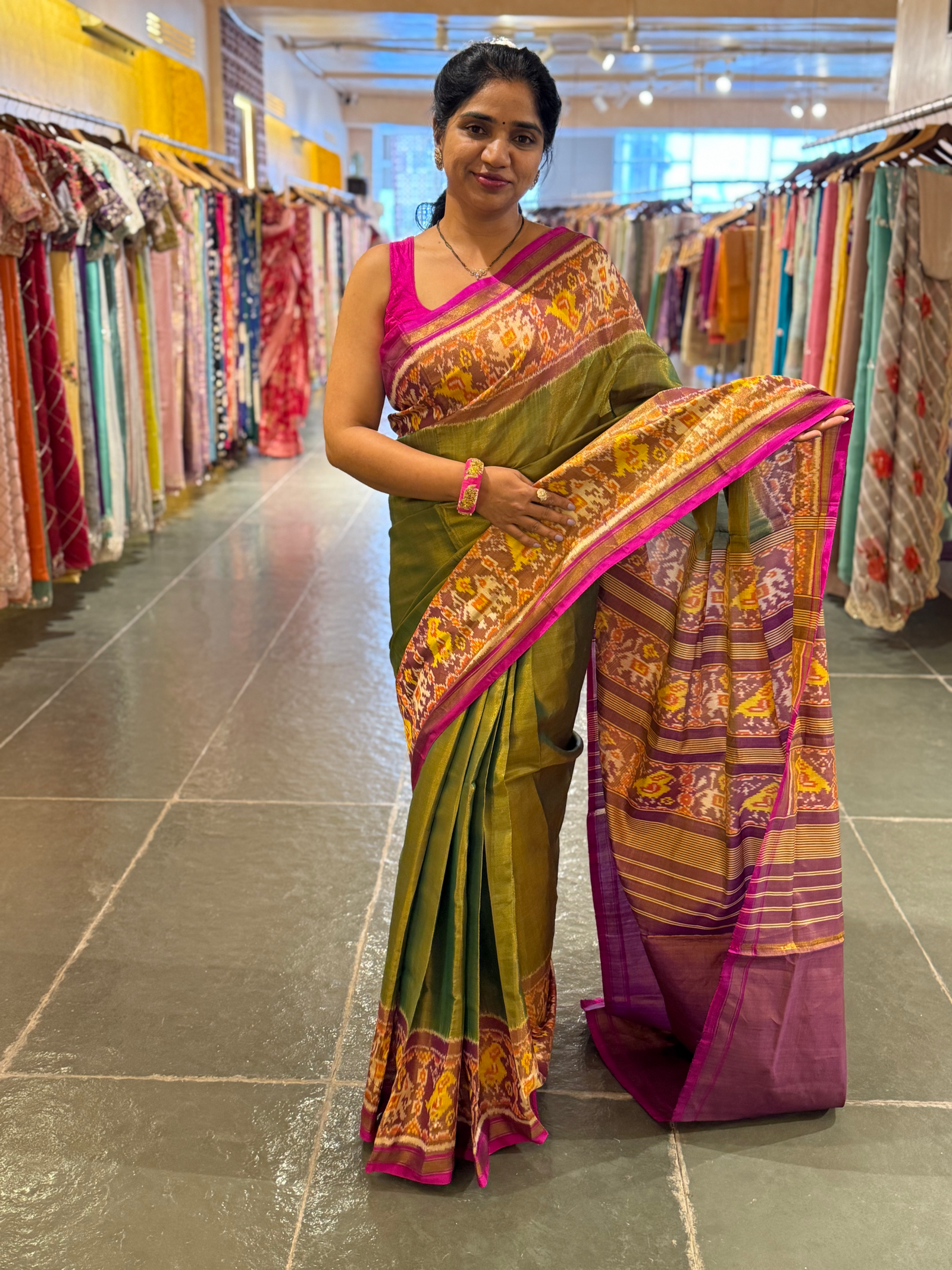 Parrot Green Color Tissue Patan Patola Saree