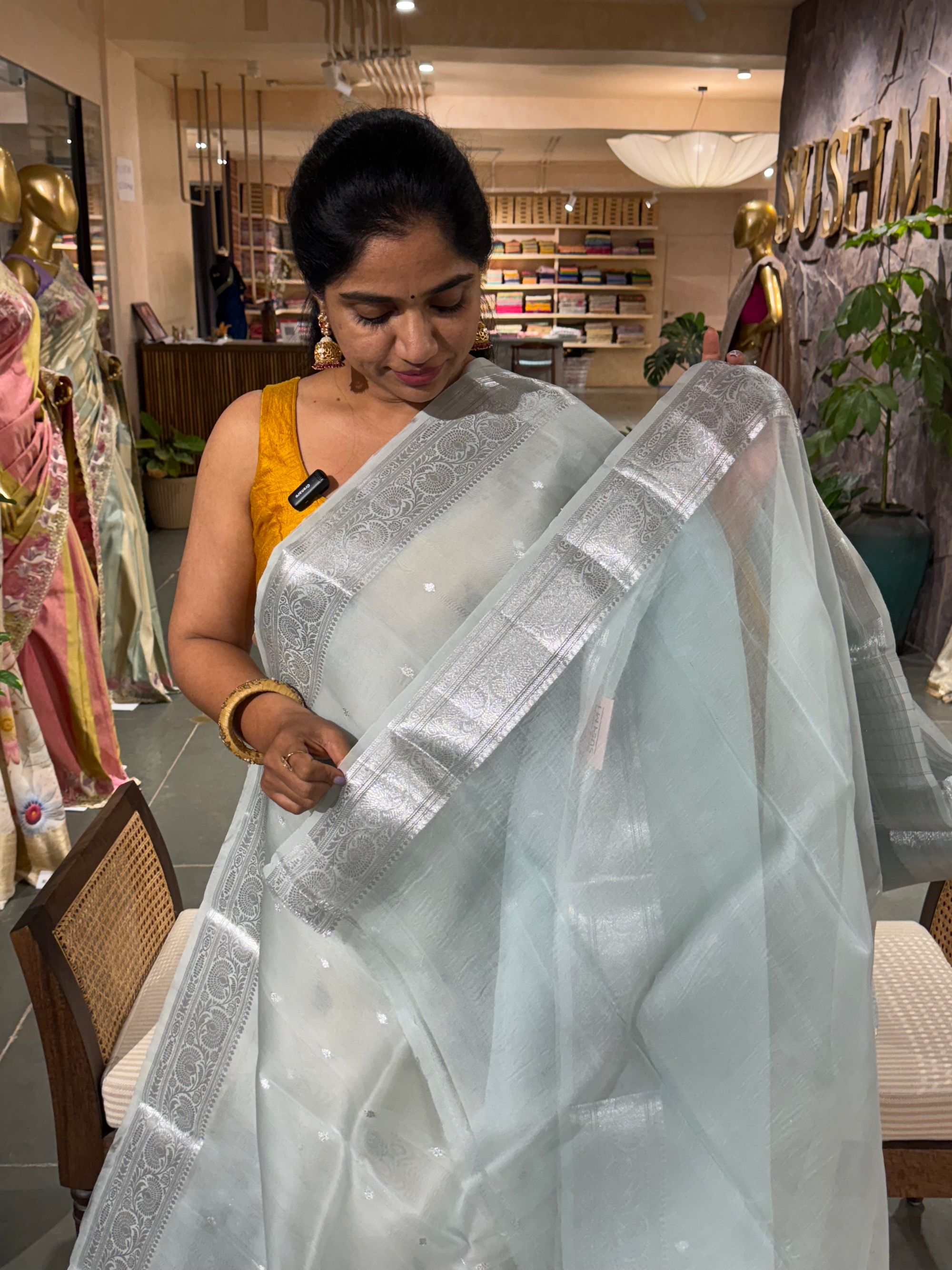 Powder Blue Pure Handloom Kora Banarasi Saree with Silver Zari Weaving