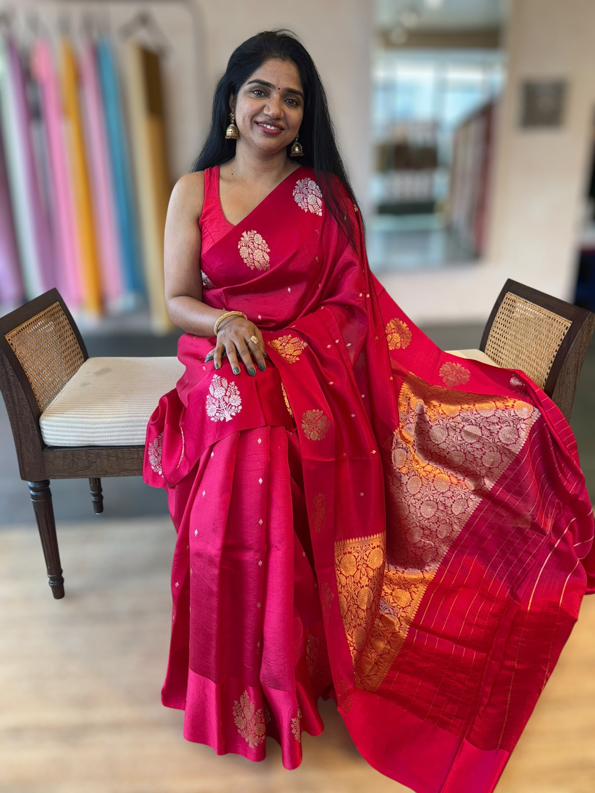 Ruby Pink Banarasi Poona Silk Saree with Open Borders & Kaduwa Woven Motifs