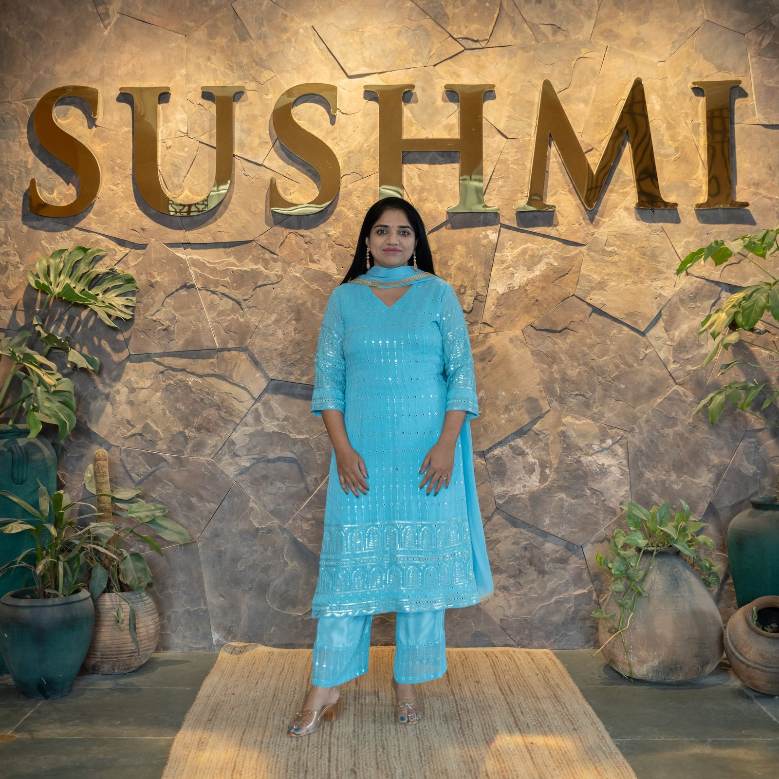 Chikankari mirrorwork 3-pc suit set