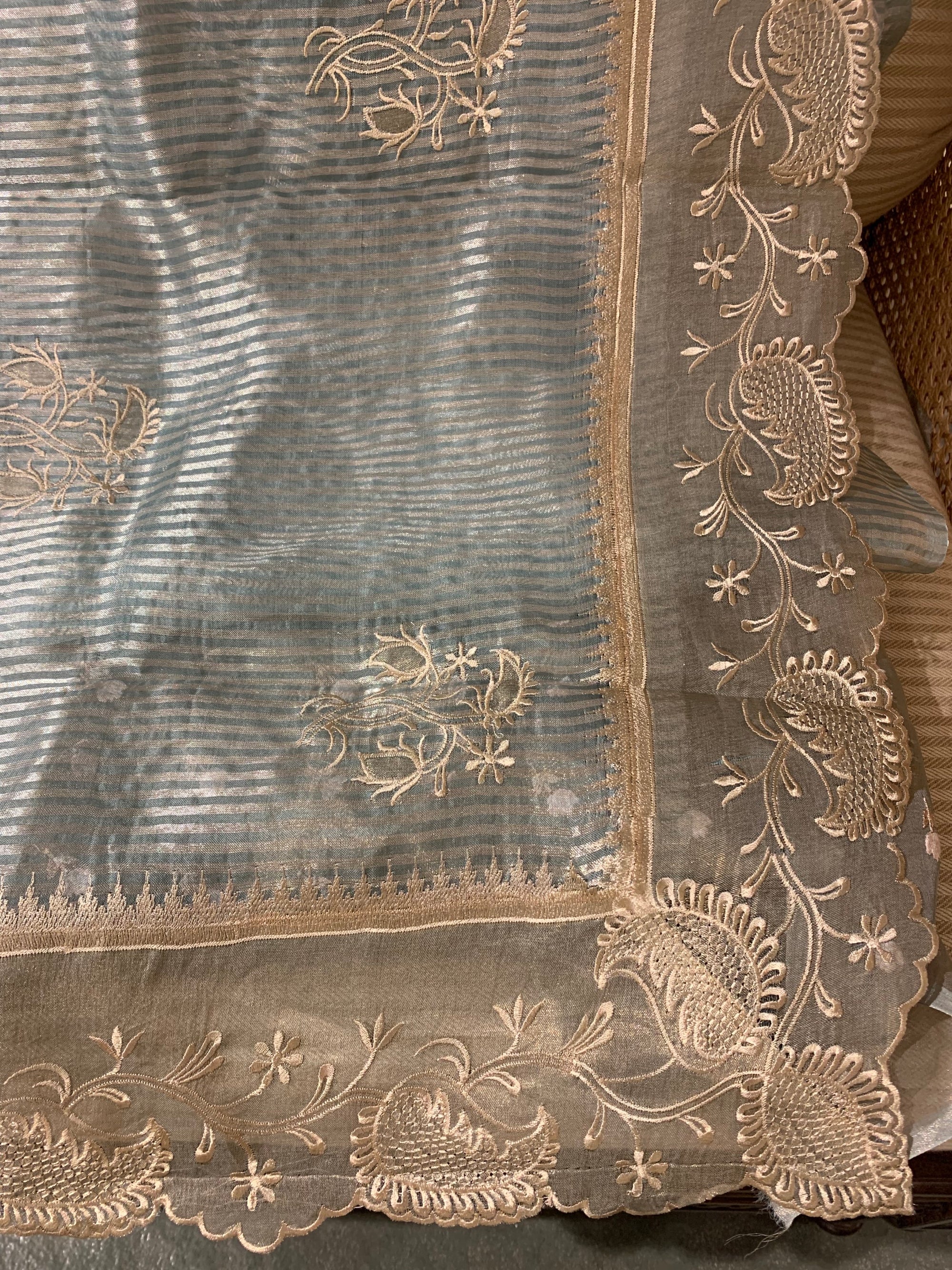 Iceberg Blue Designer Banarasi Tissue Saree with embroidery