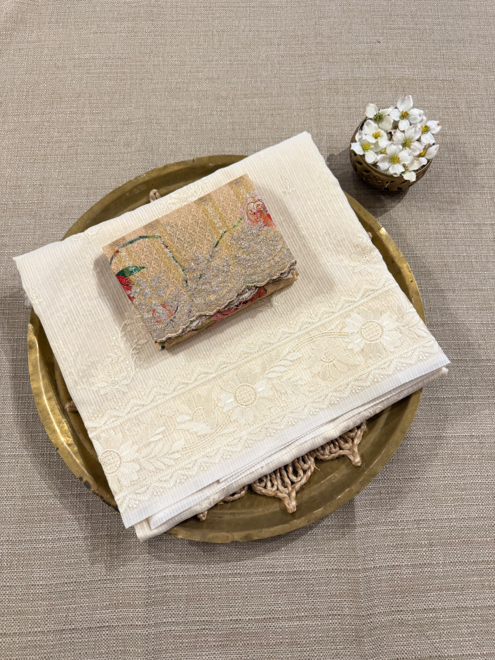 KCCA1906 : Kota Cotton Chikankari Embroidered Saree paired with Fusion Blouses