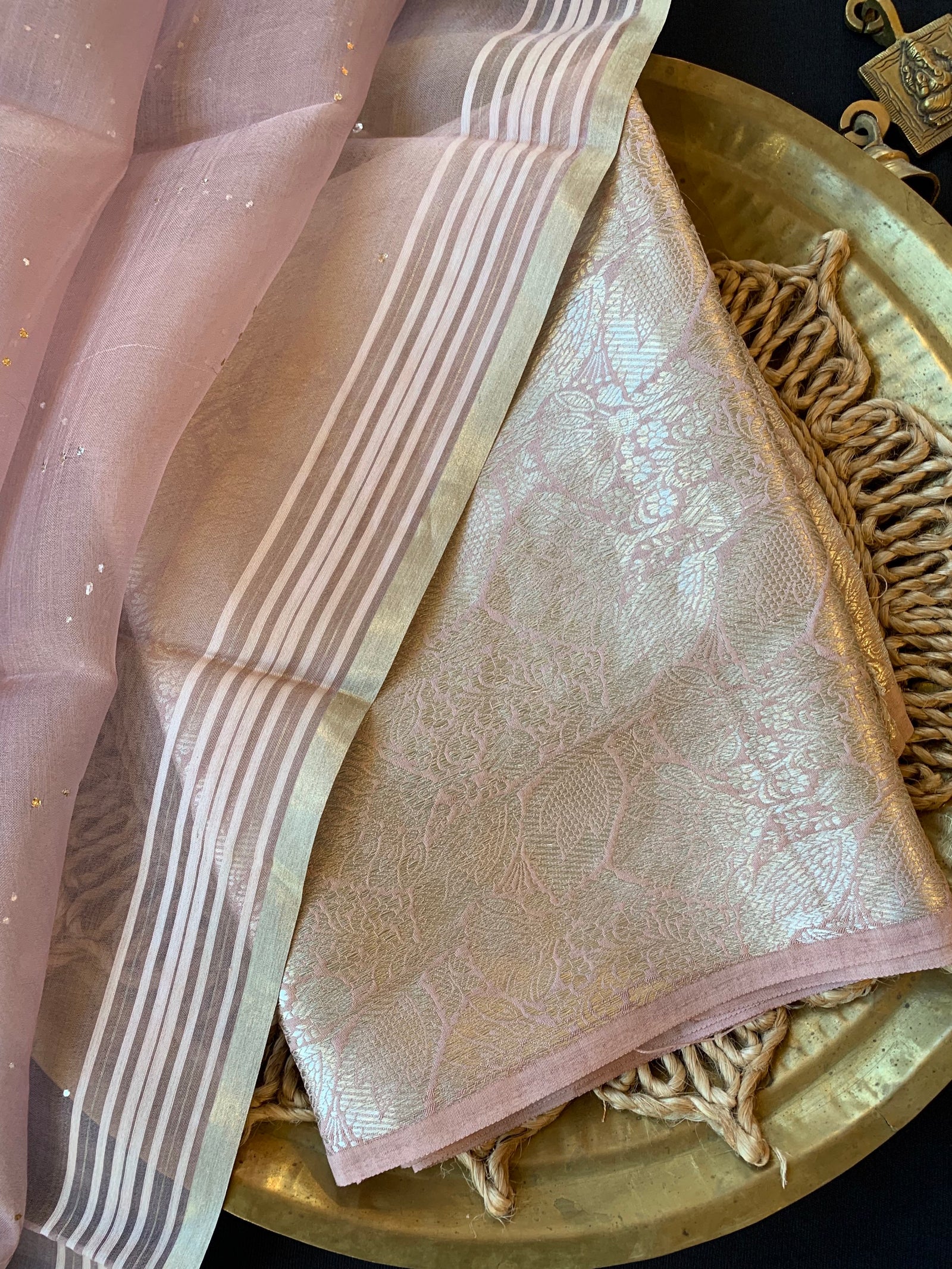Nude Pink  Banarasi Handloom Brocade 3 pc suit set
