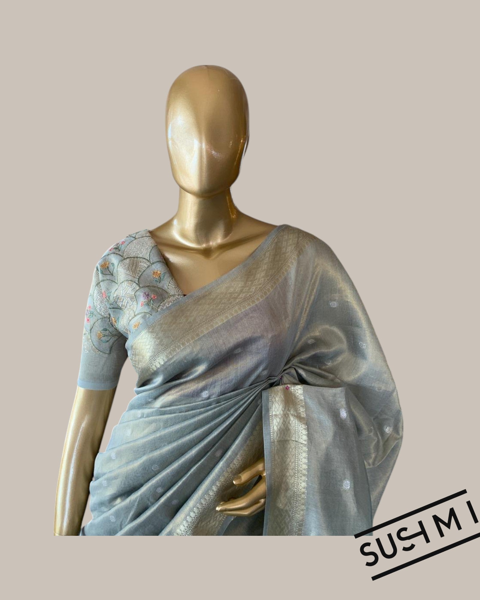 Banarasi cotton tissue with embroidered blouse