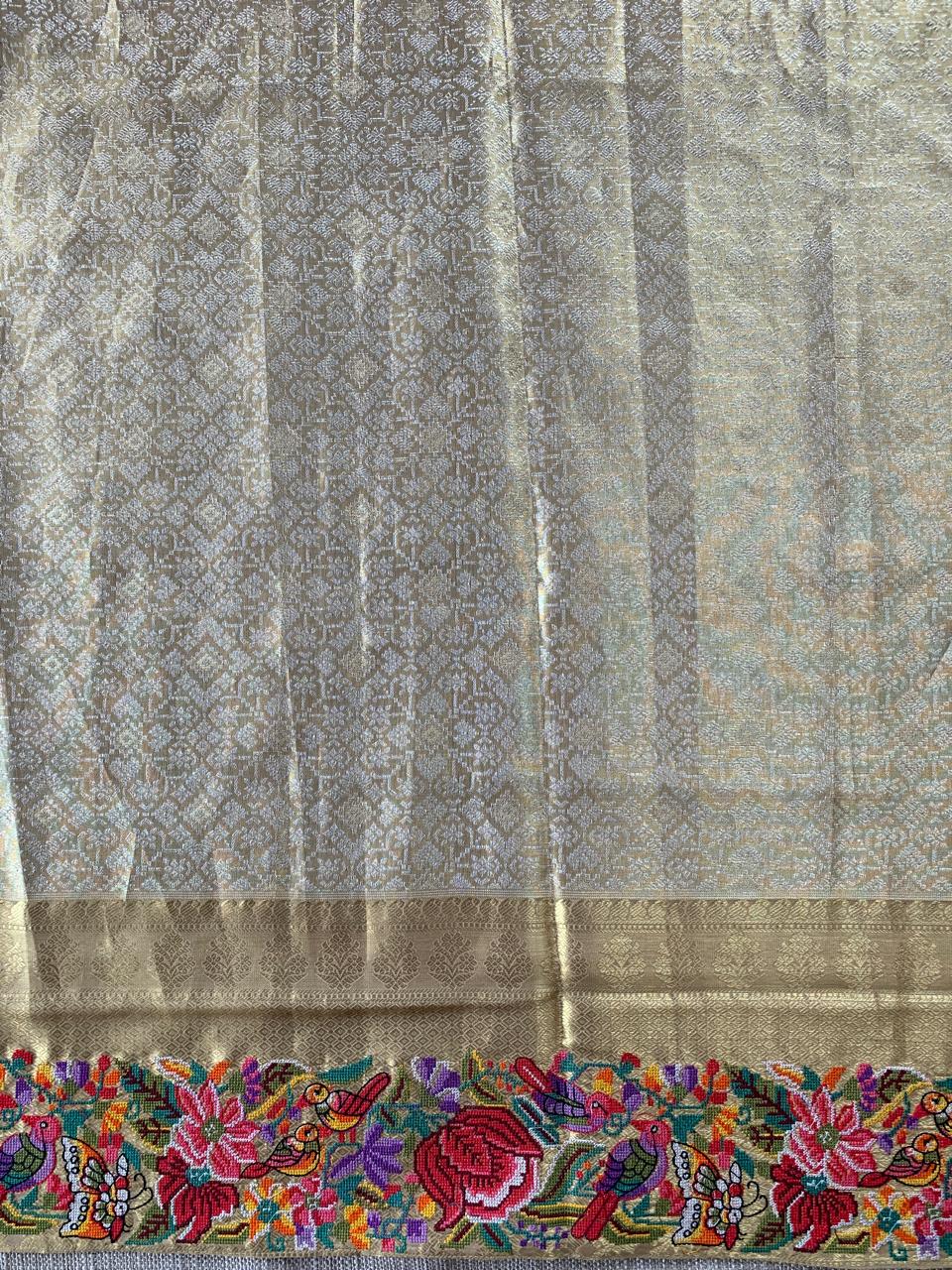 Pure Kanchi Tissue Brocade Saree with Petite Point Embroidery