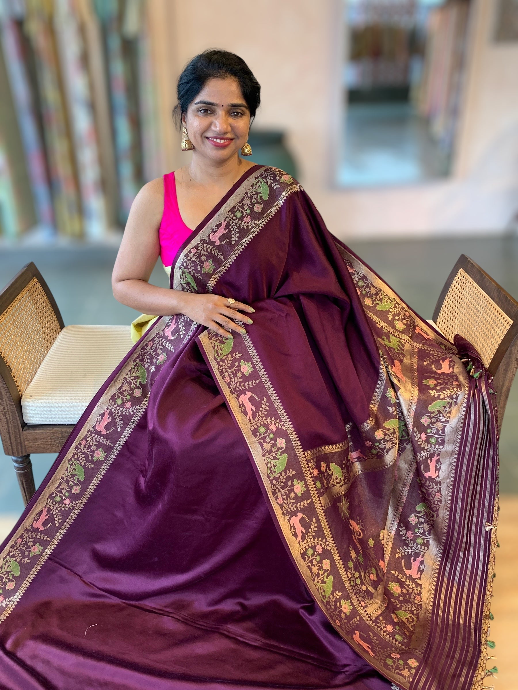 Wine Designer Mashru Silk Saree