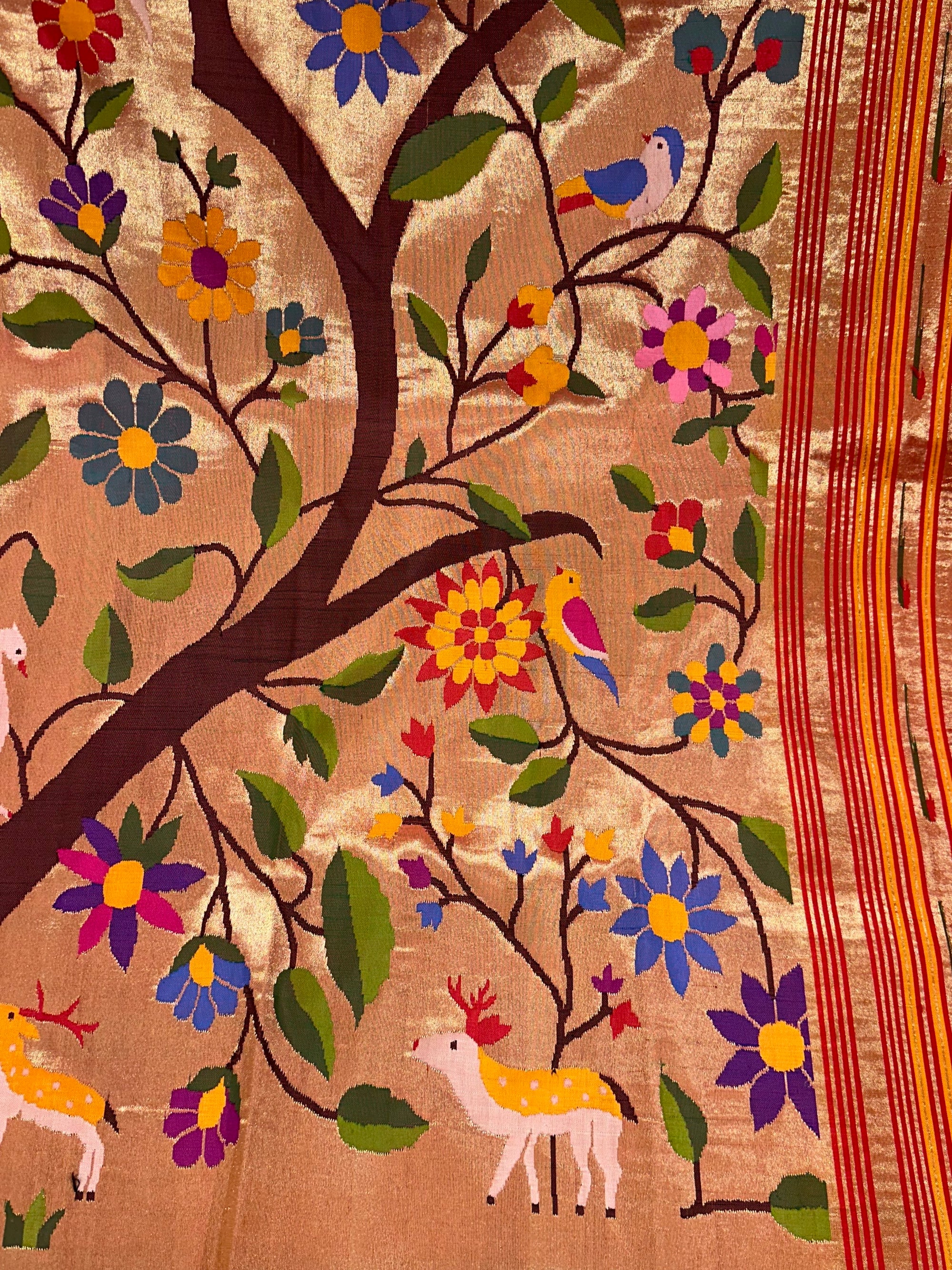 Dark Peach Tissue Allover Pure Handloom Paithani Saree
