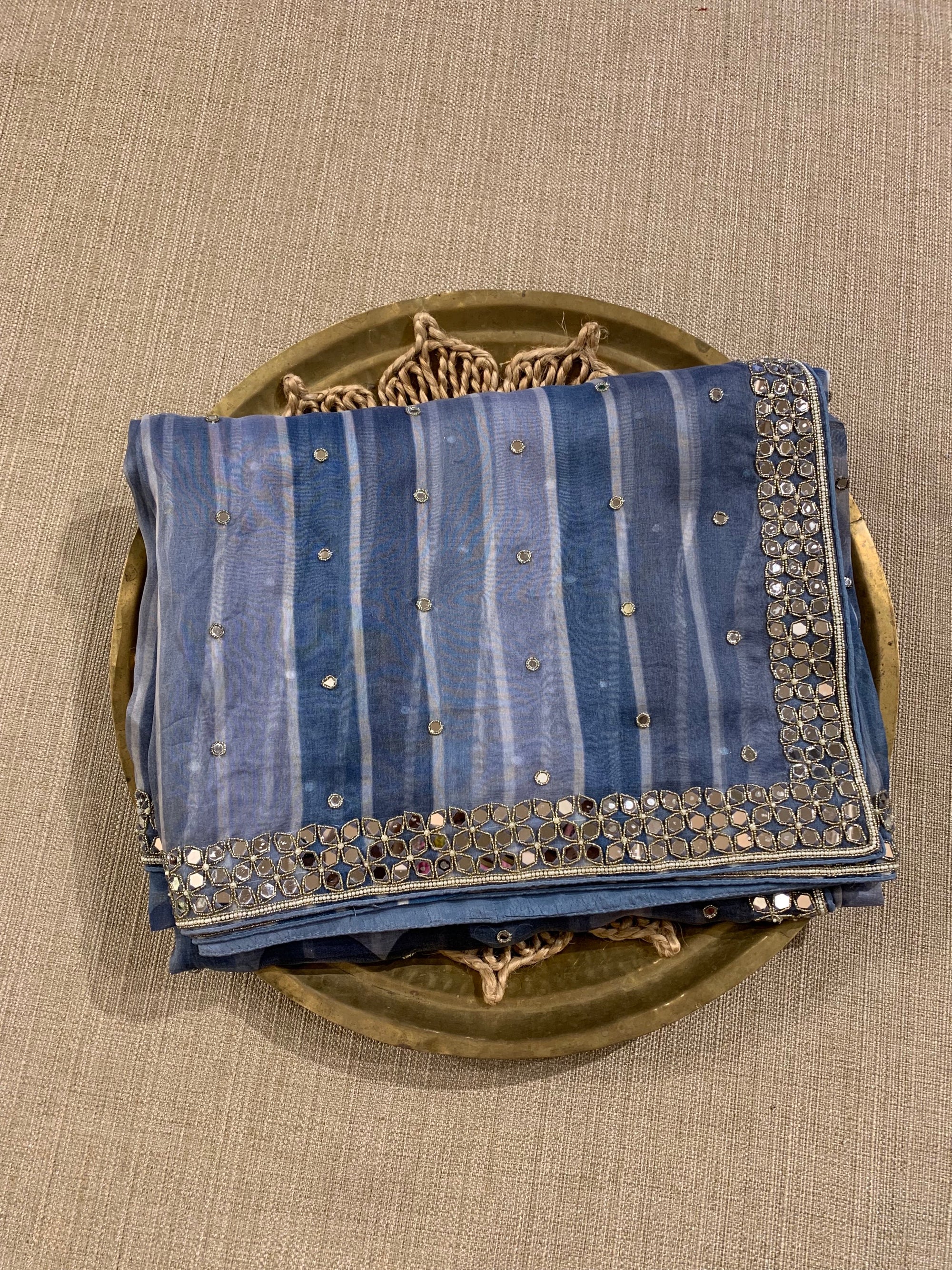Organza Handwork Saree with mirrorwork