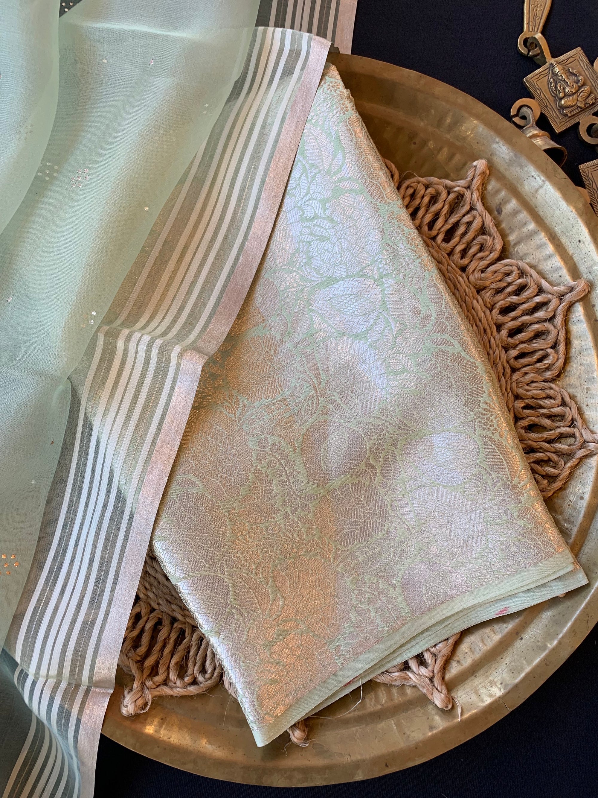 Mint Green Banarasi Handloom Brocade 3 pc suit set