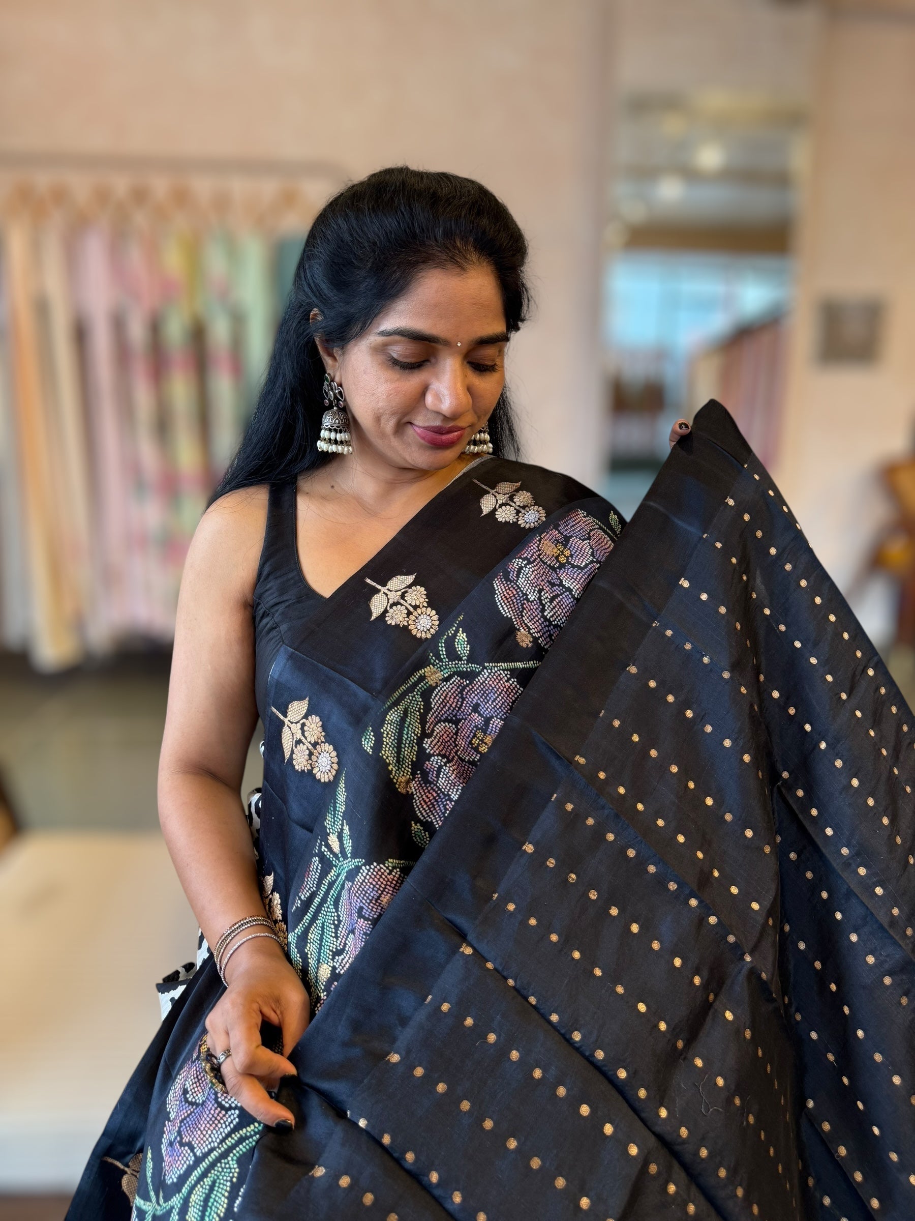 Banarasi Soft Silk m Saree With Cross Stitch Style 3D Floral  Print Allover