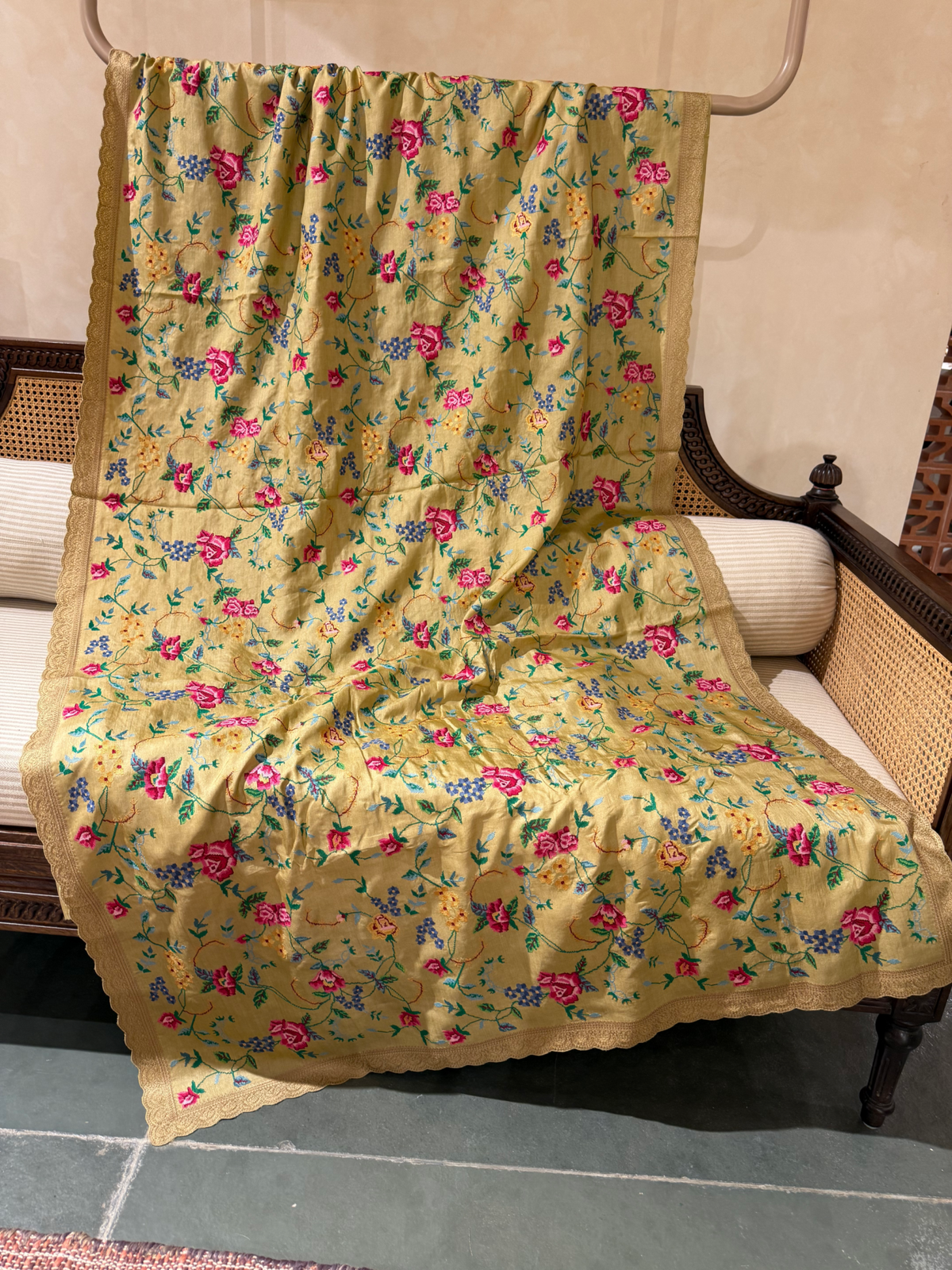 STPPA204 : Khakhi Pure Tussar Saree With Allover Petite Point Embroidery