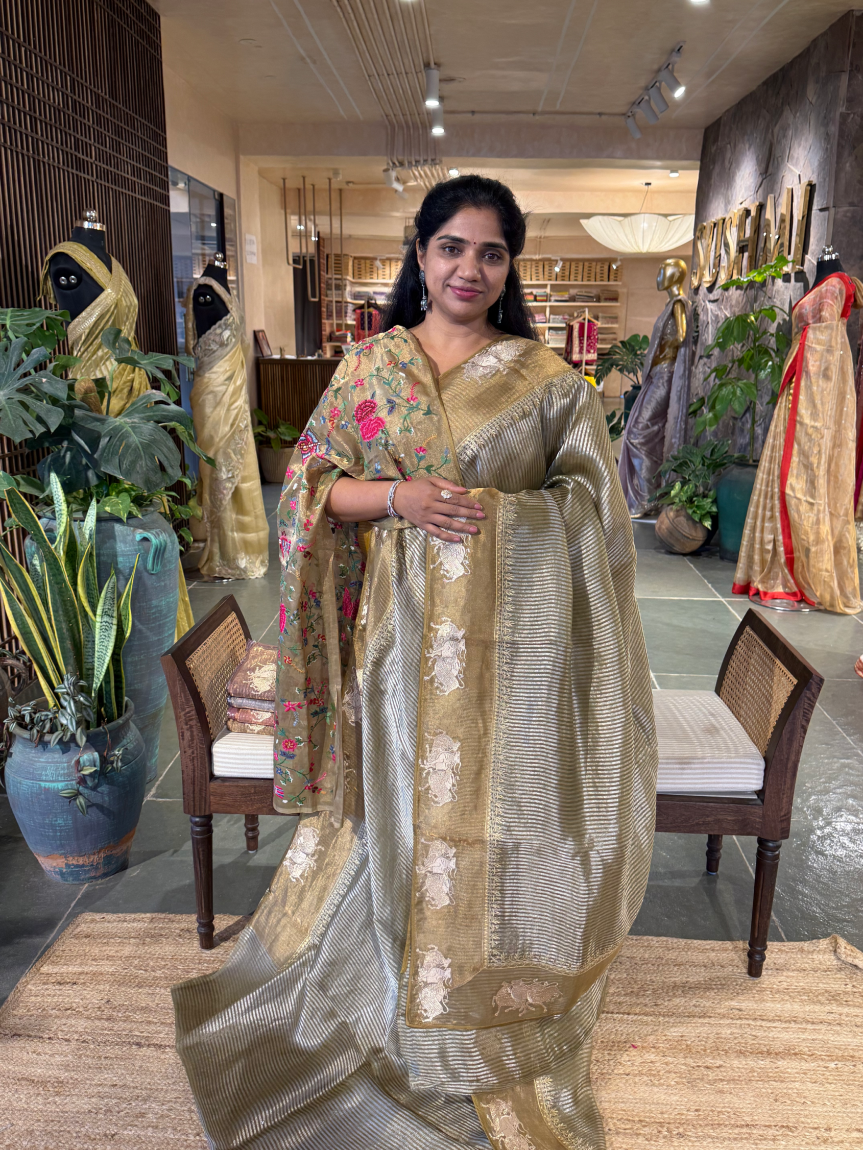 Tissue Stripes Saree with Nandi Border & Tissue Petite Point Blouse
