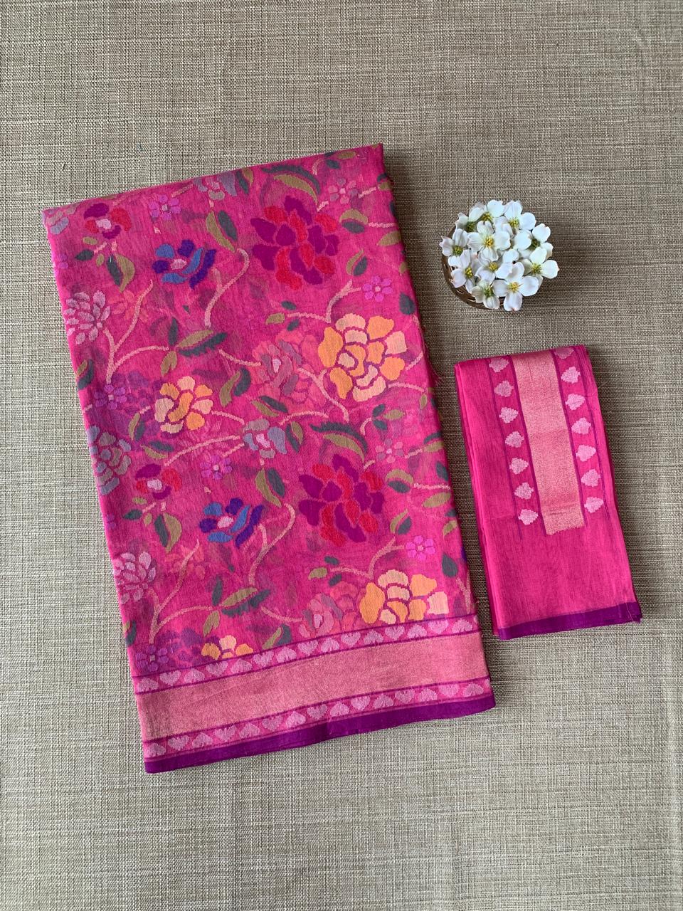 Pink Real Zari Jamdani Saree