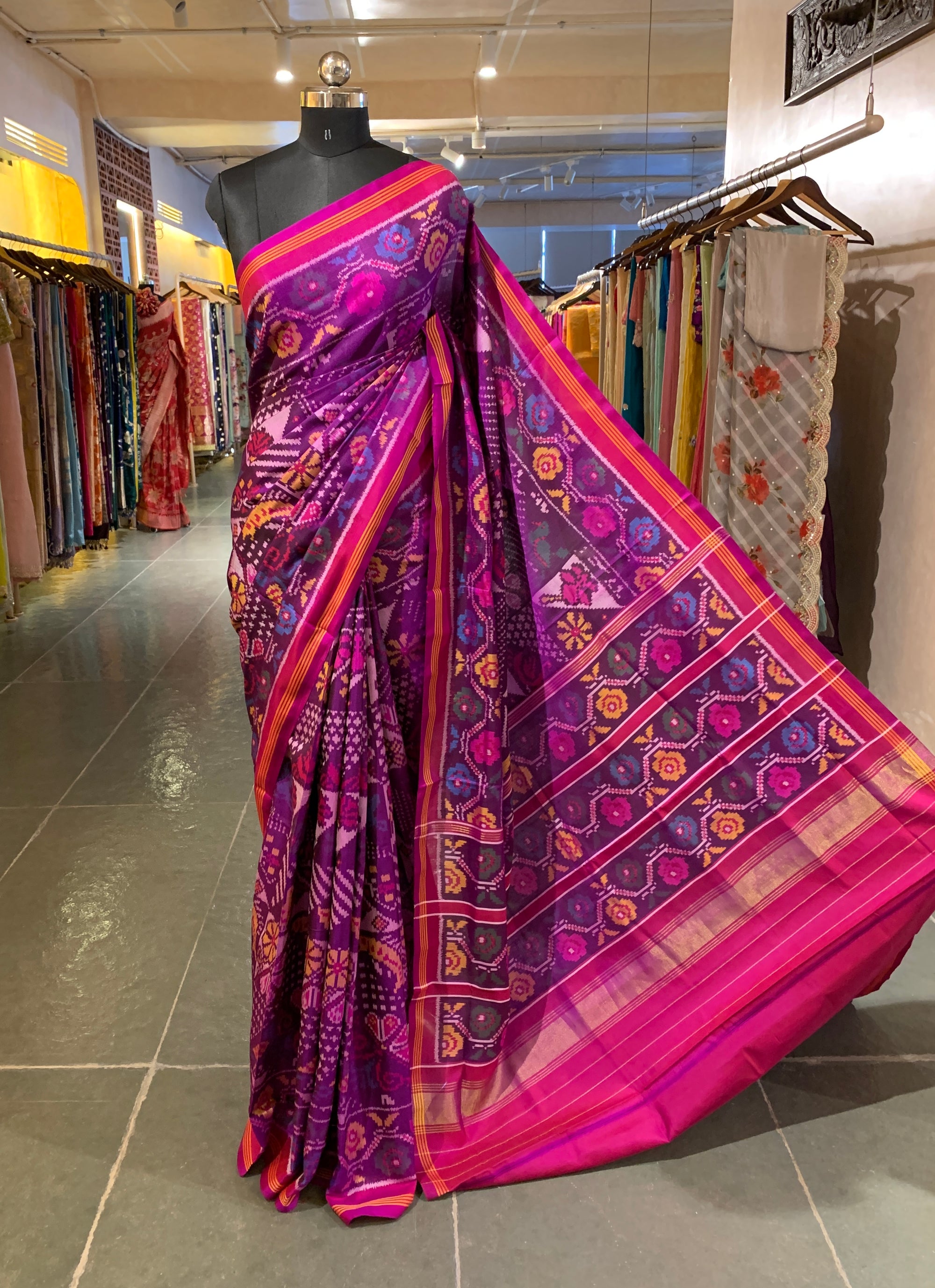 Purple and Pink Combo Patan Patola Saree with Unique concept body and Border
