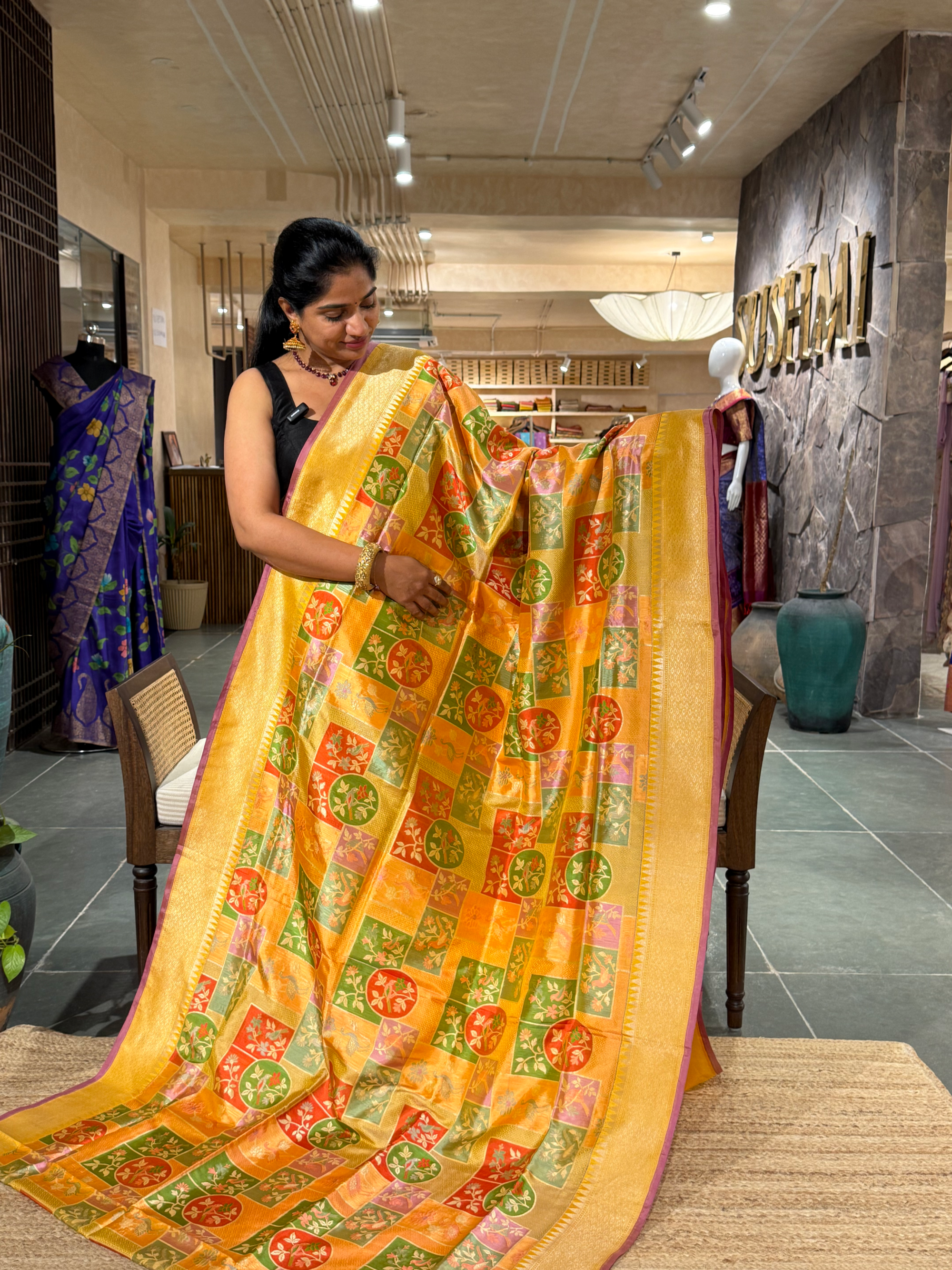 Mustard Designer Rangkaat Banarasi Katan Silk Saree