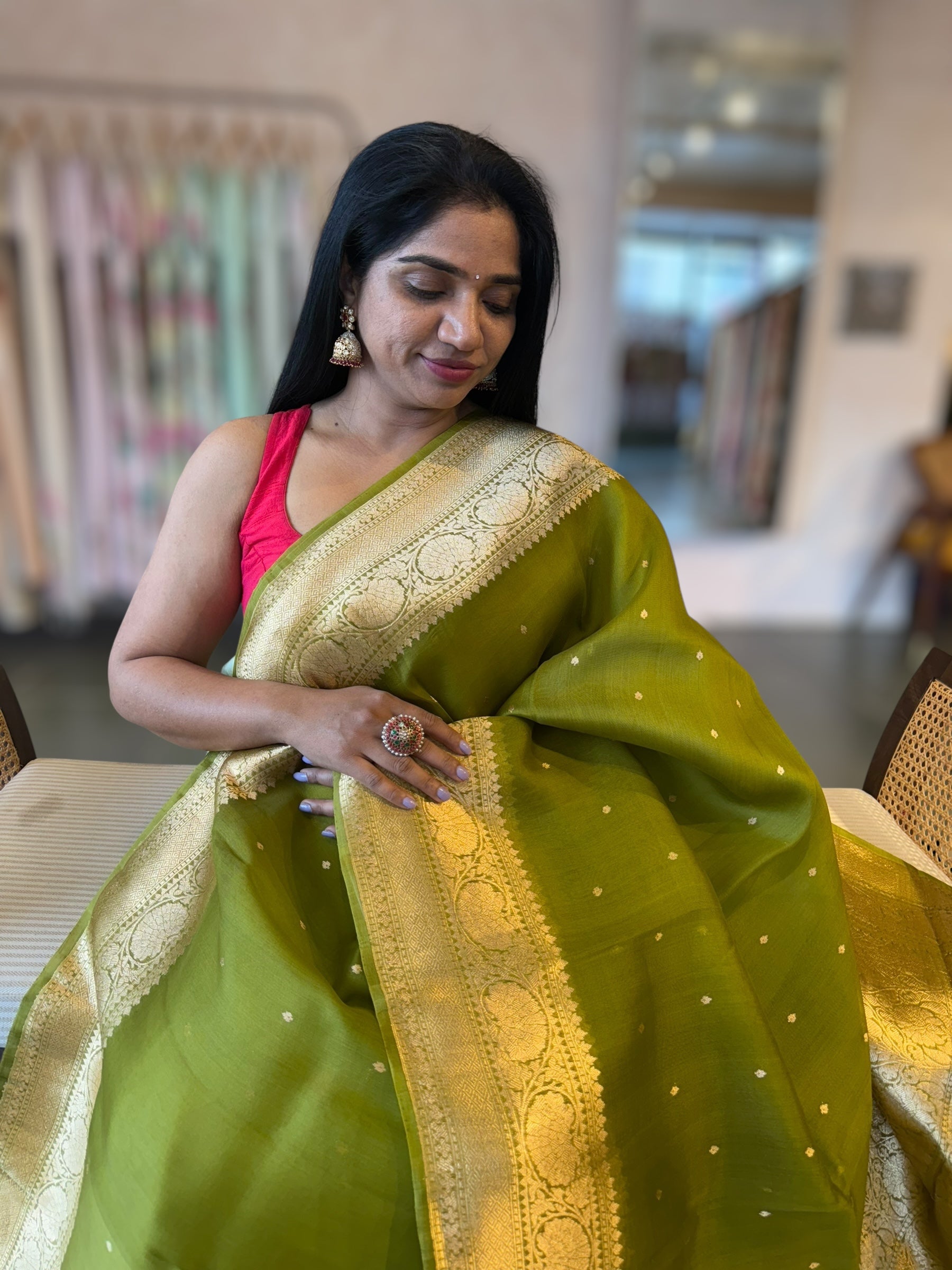 Moong Dal Green Pure Handloom Kora Banarasi Saree With Kaduwa Woven Motifs
