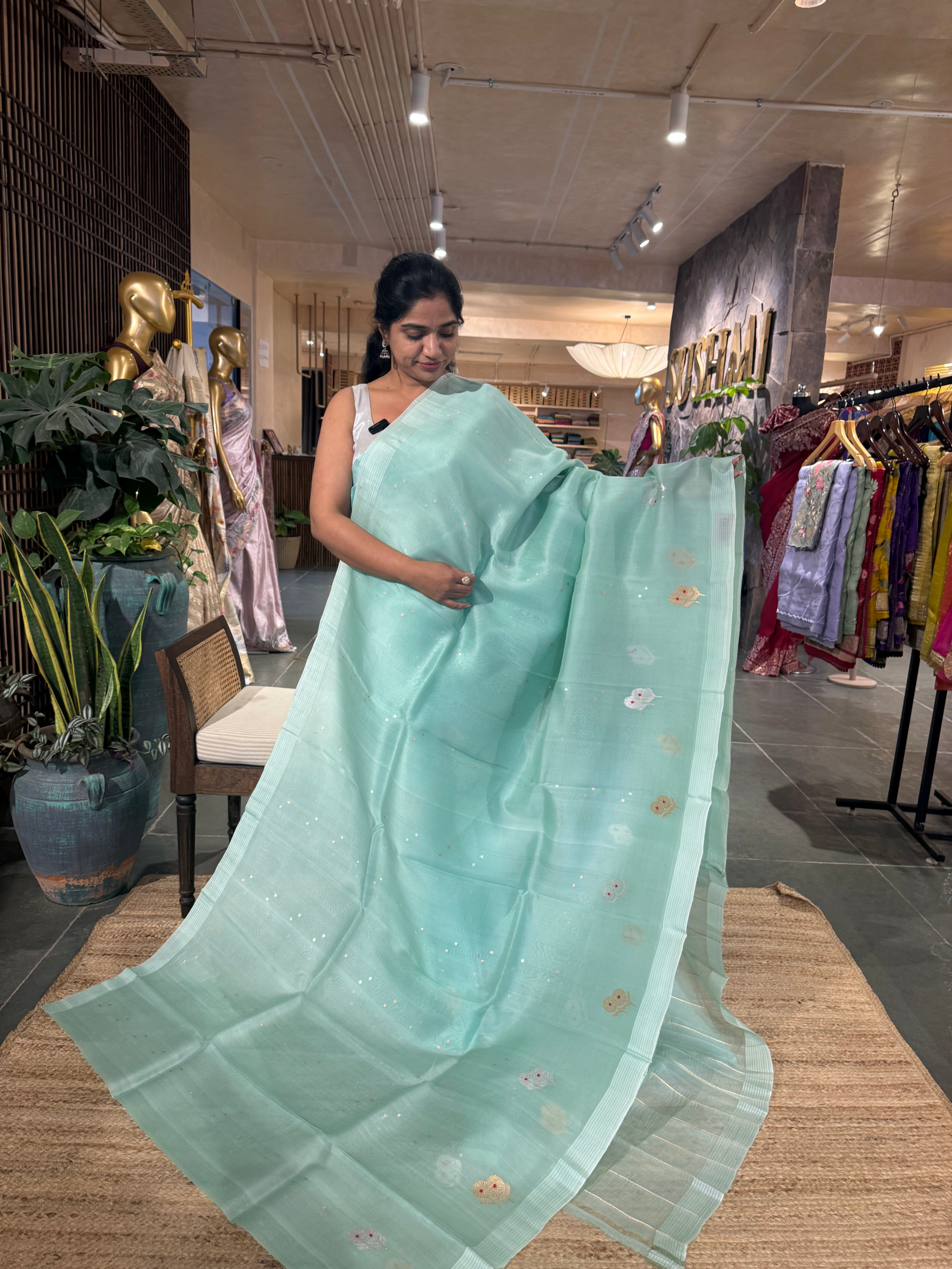 Piwder Blue Kora Banarasi and Saree with kaduwa woven sona rupa motifs