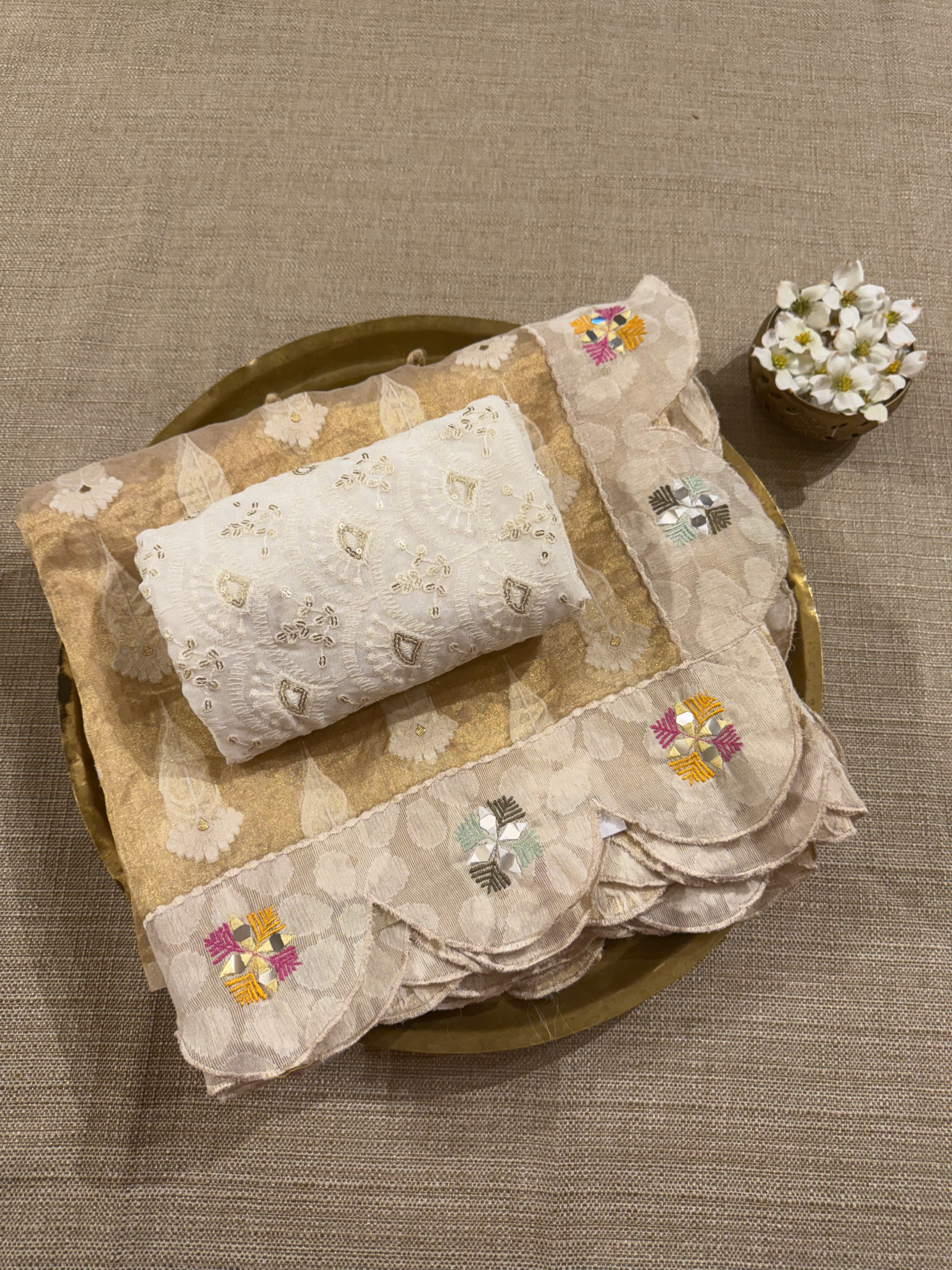GTEA2004 : Designer Handloom Gold Tissue Saree With handwork borders