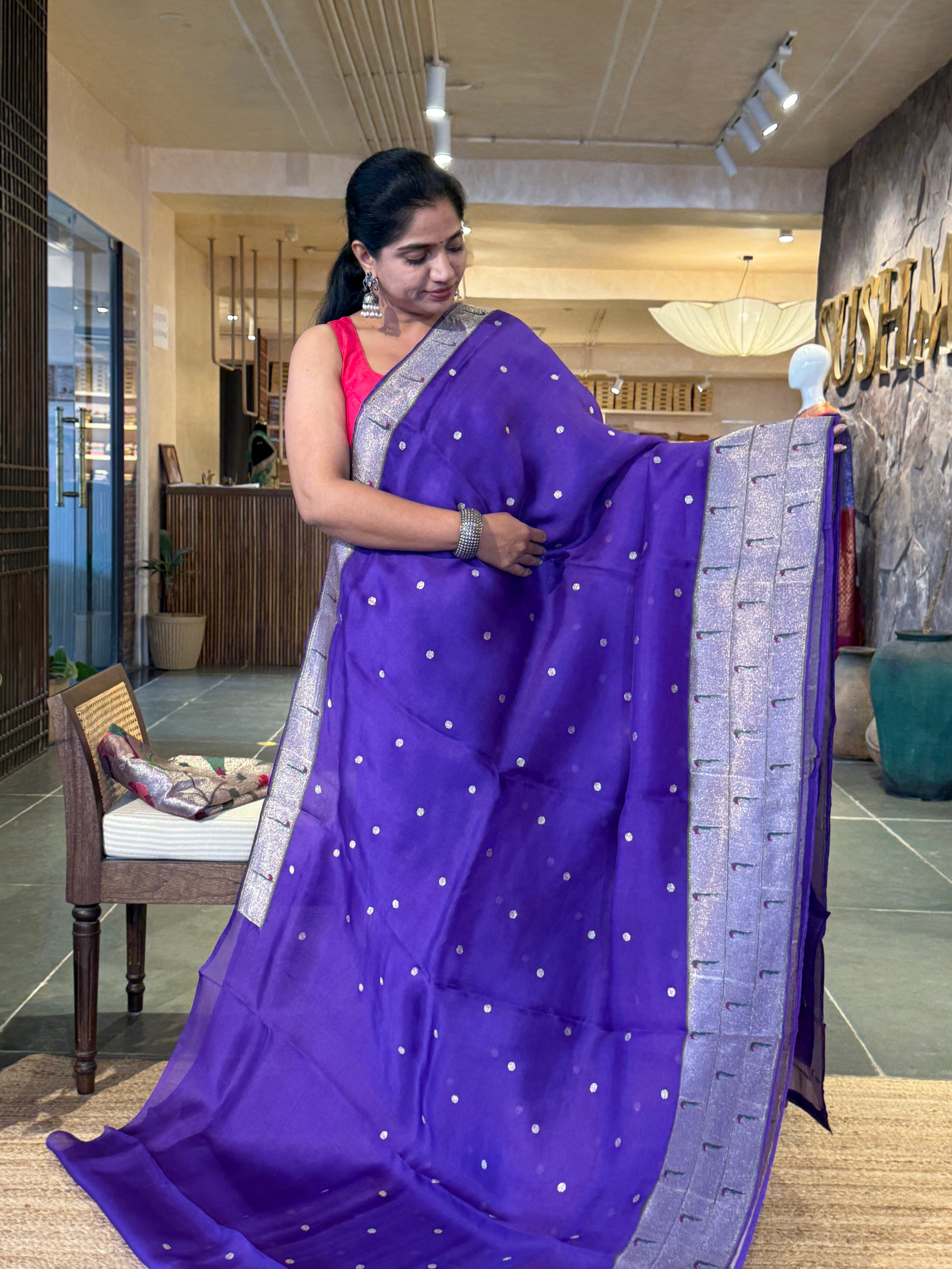 Violet Pure Handloom Kora Silk and Pythani Fusion Saree