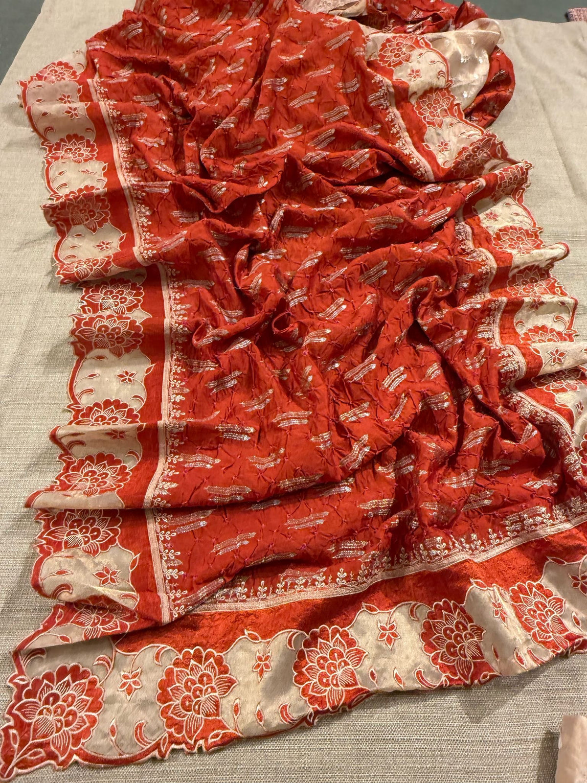 Banarasi Handloom Chiniya Silk Bandhini with Tissue Appl