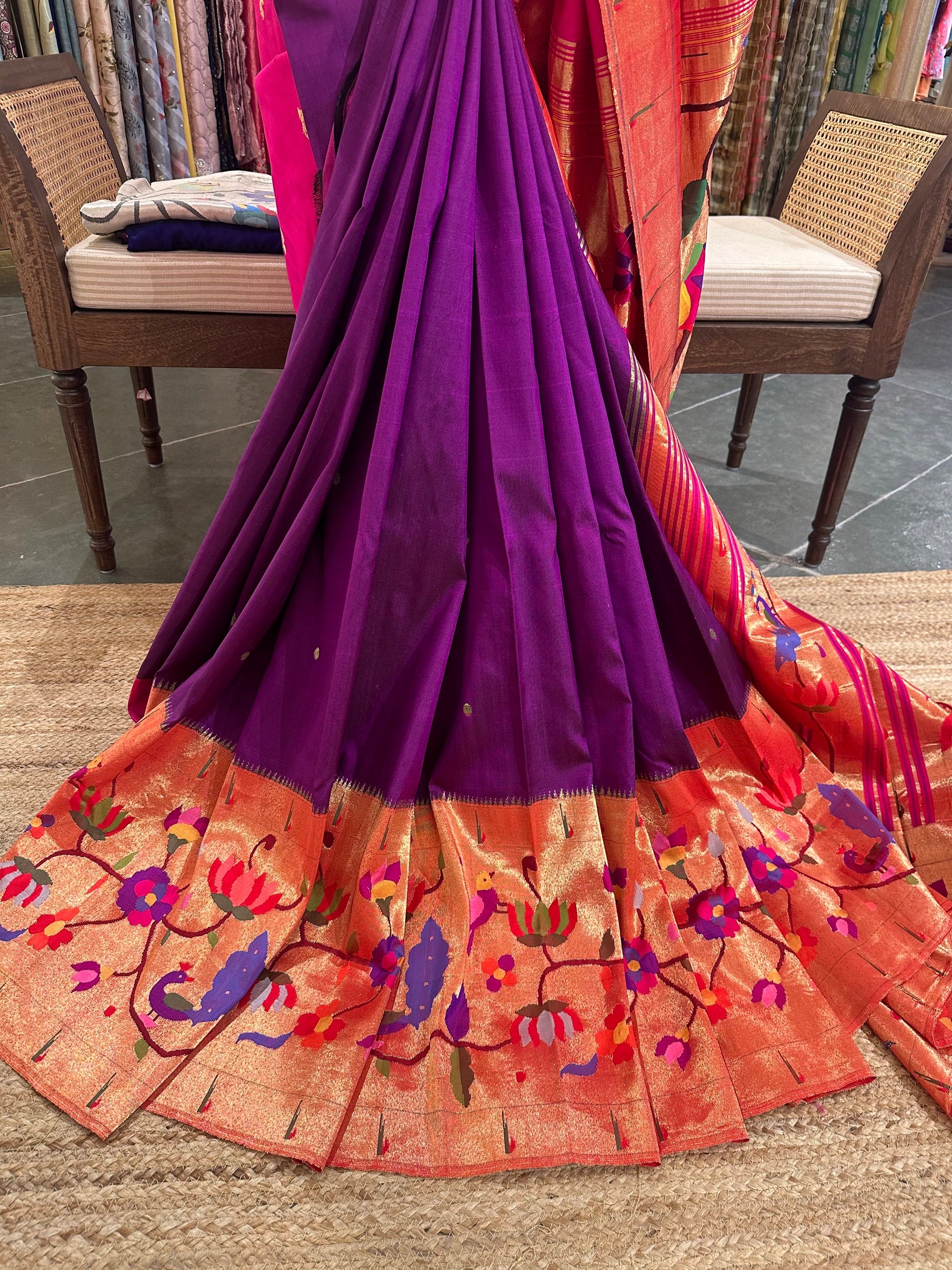 Purple Half Allover Pure Paithani Saree