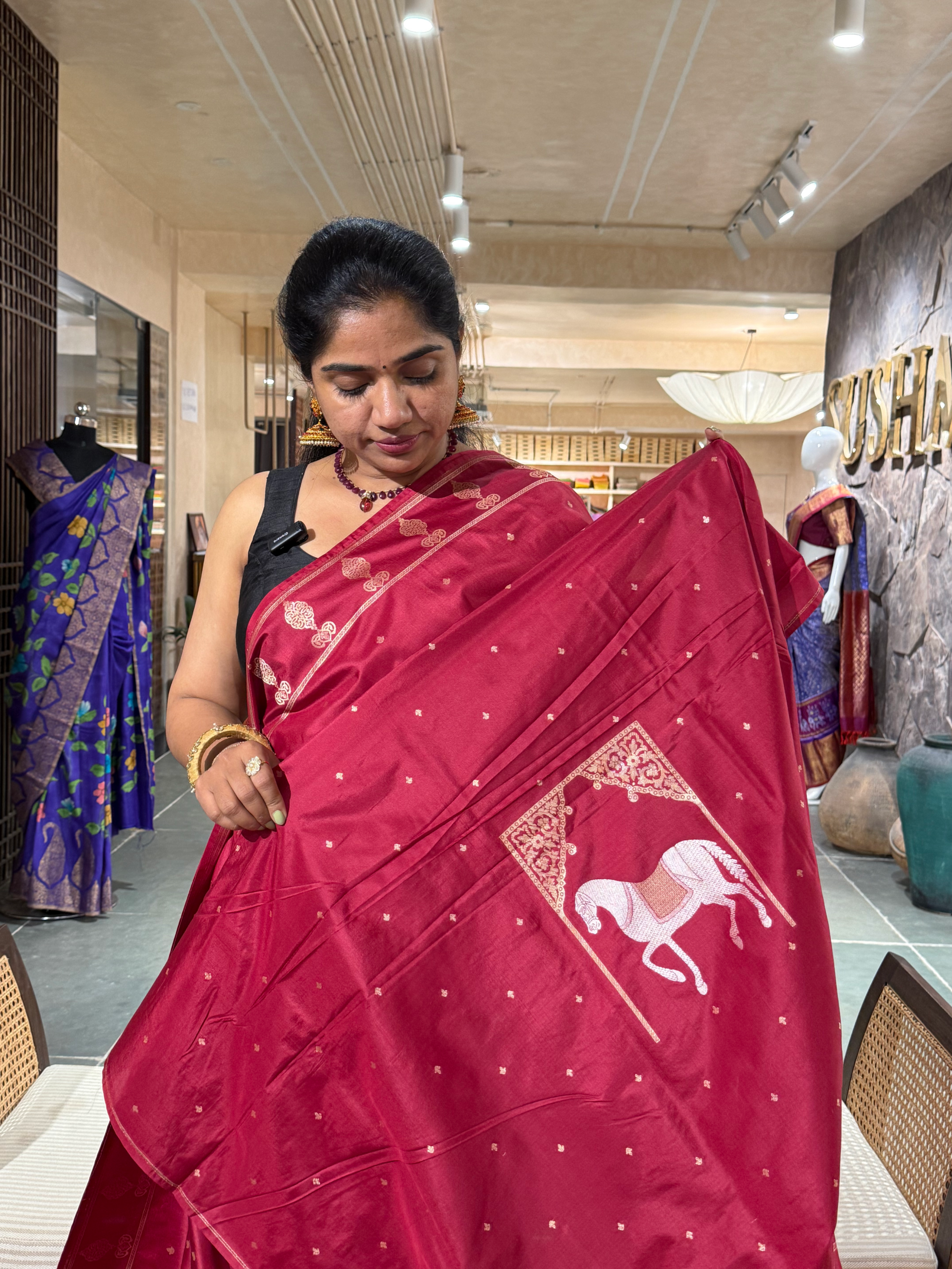 Ruby reddish pink Designer Bnarasi Katan Silk Saree
