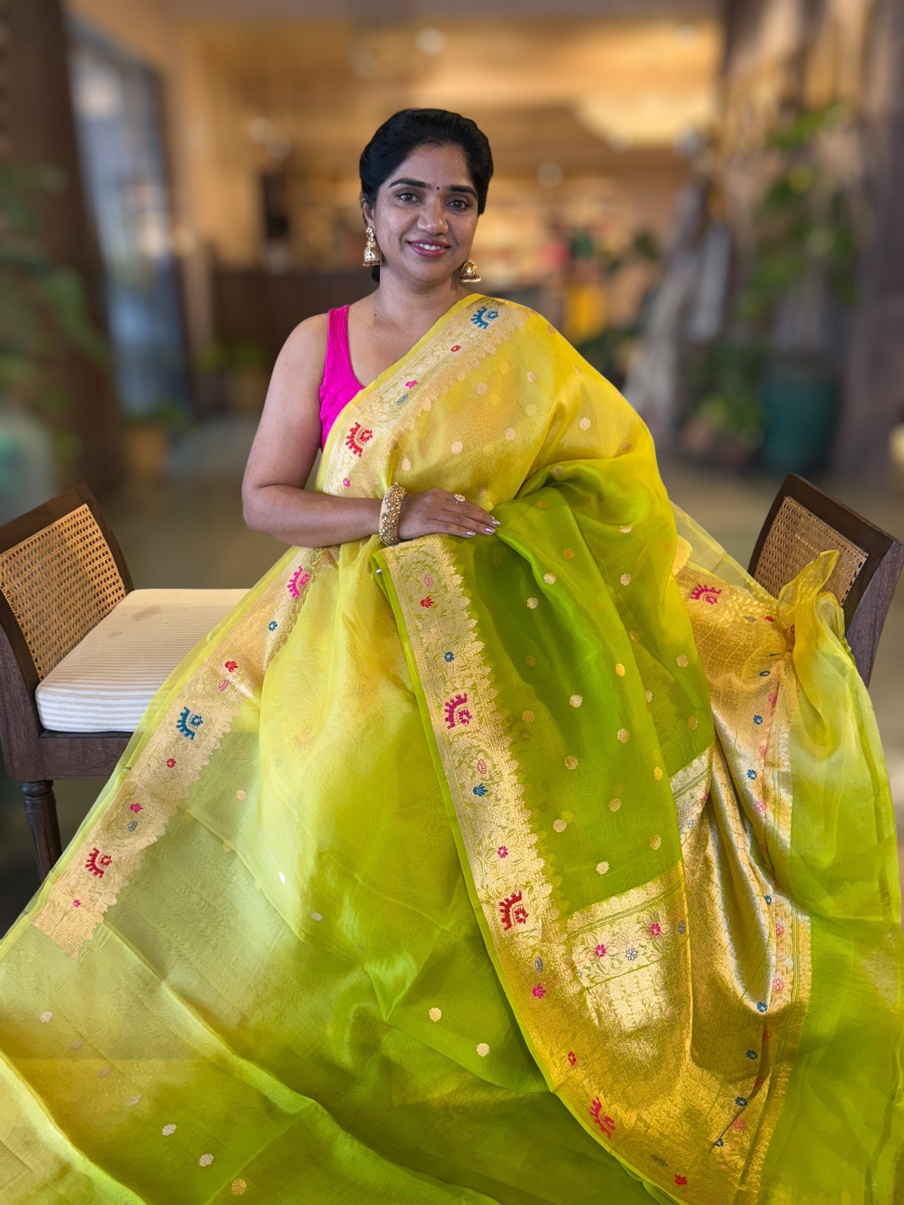 Green  Shaded Premium Kora Banarasi Saree with Meenakari Kaduwa Woven Border