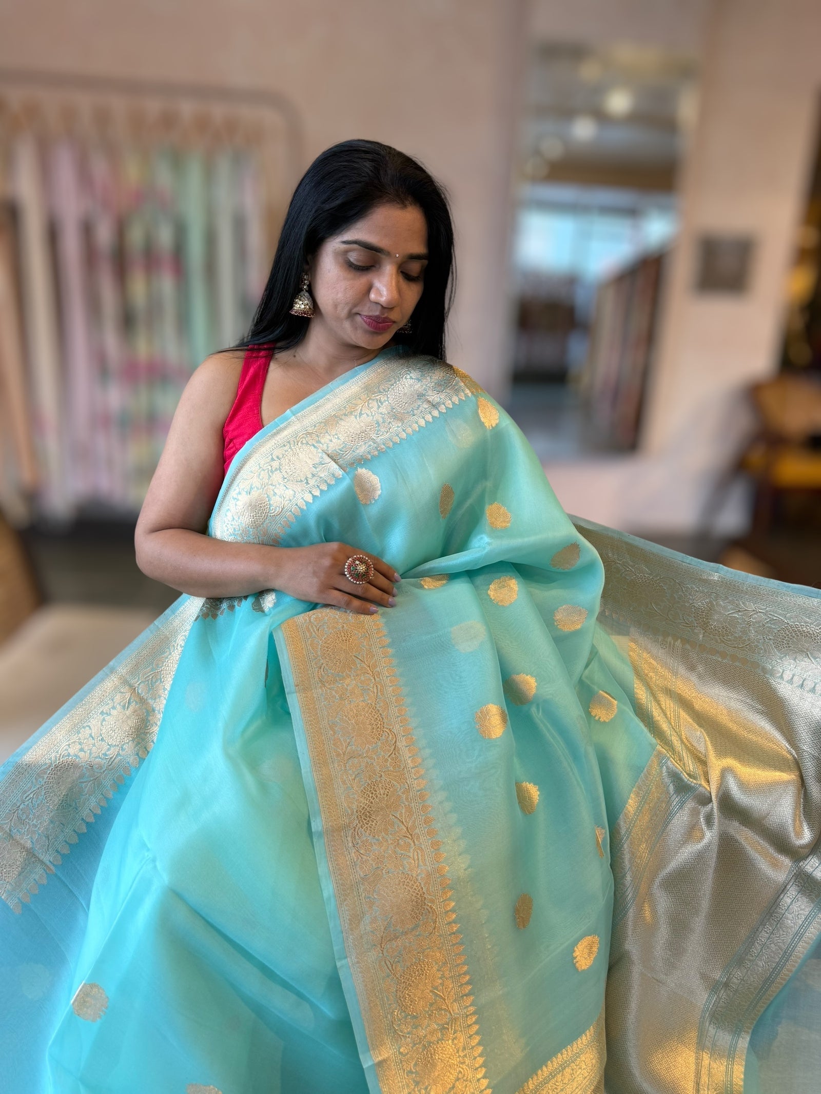 Pastel Blue Pure Handloom Kora Banarasi Saree With Kaduwa Woven Motifs