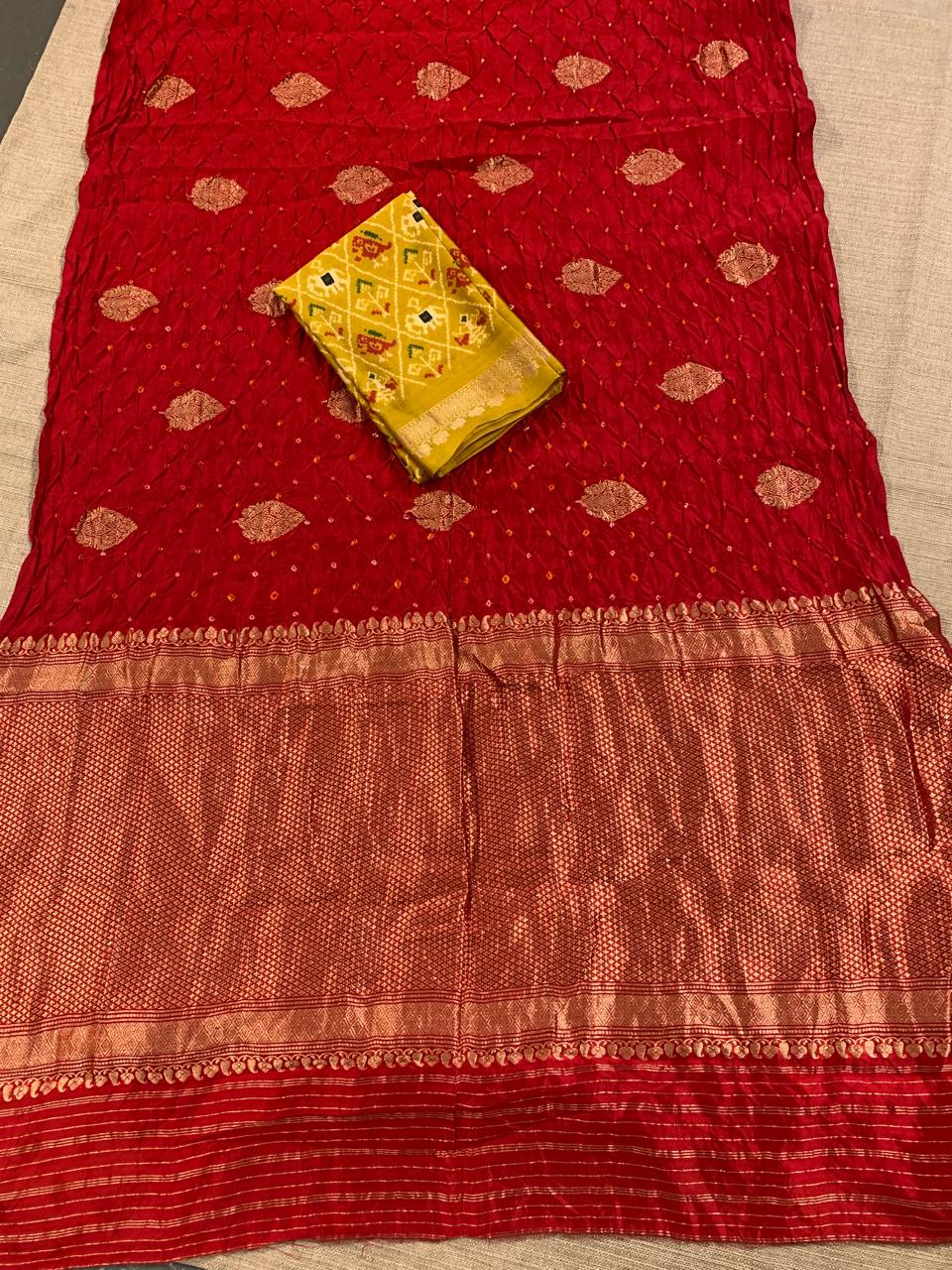 SCBA1101 : Pure Handloom Banarasi Chiniya Bandhej Saree with Patola Blouse