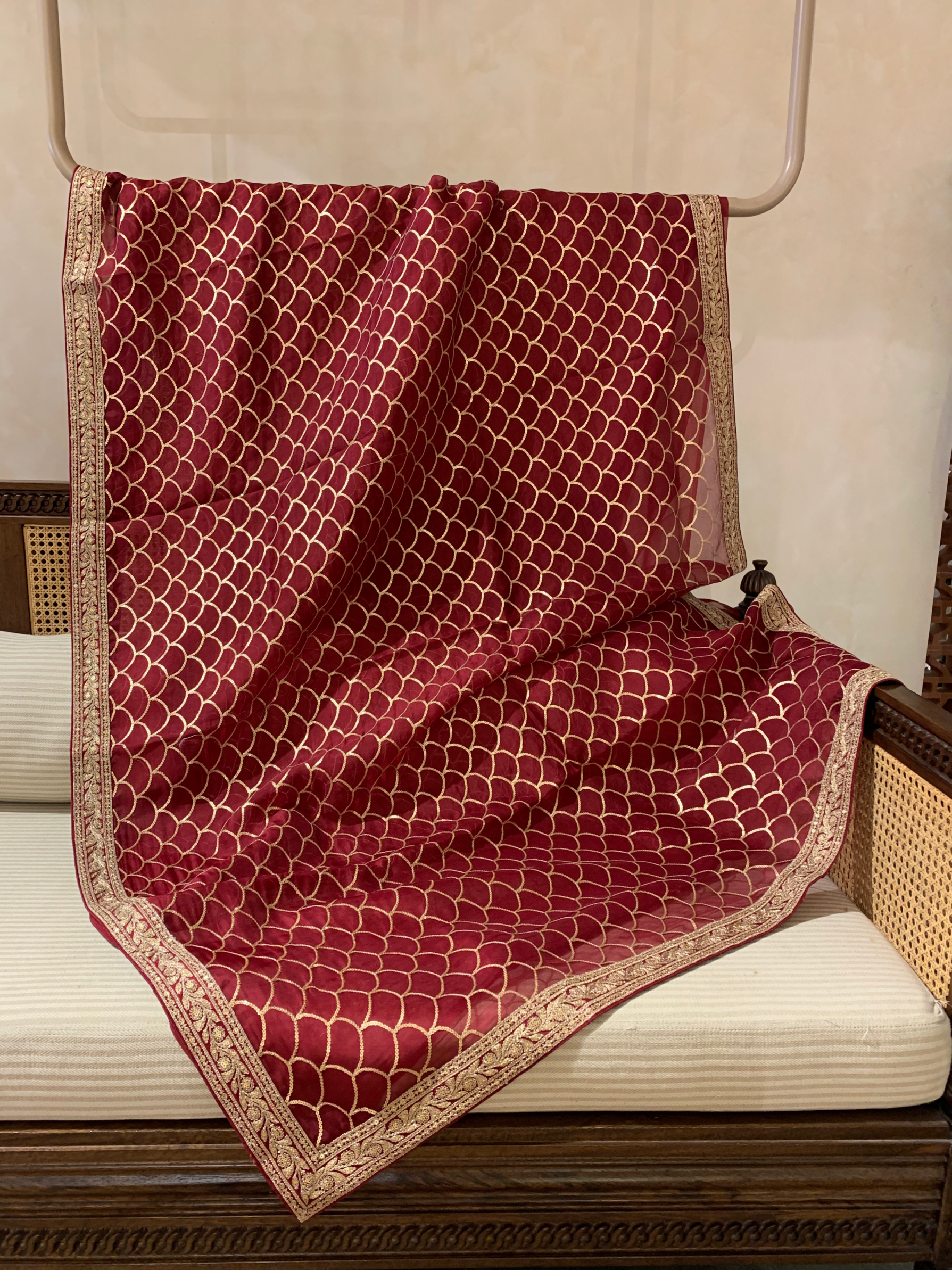 Burgundy Color Pure Organza allover Sequnce Saree in Sabhyasachi Style