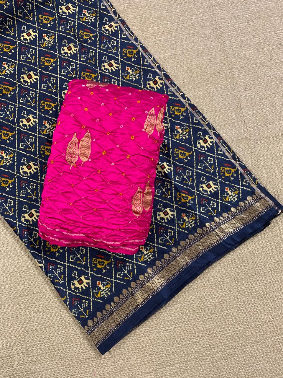 SCBA1104 Pure Handloom Banarasi Chiniya Bandhej Saree with Patola Blouse