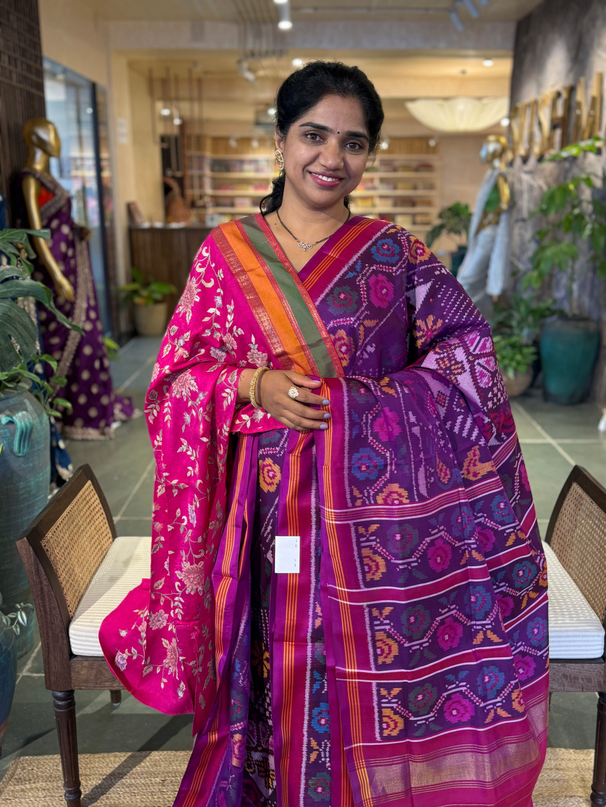 Purple and Pink Combo Patan Patola Saree with Unique concept body and Border