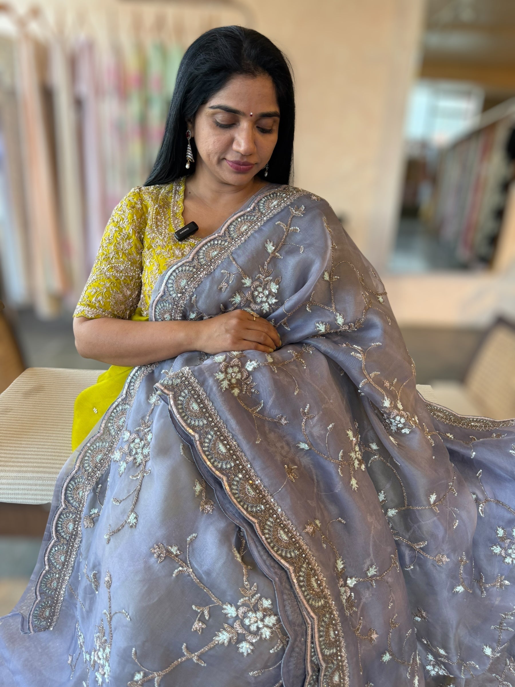 Greyish Lilac Allover Handwork Saree