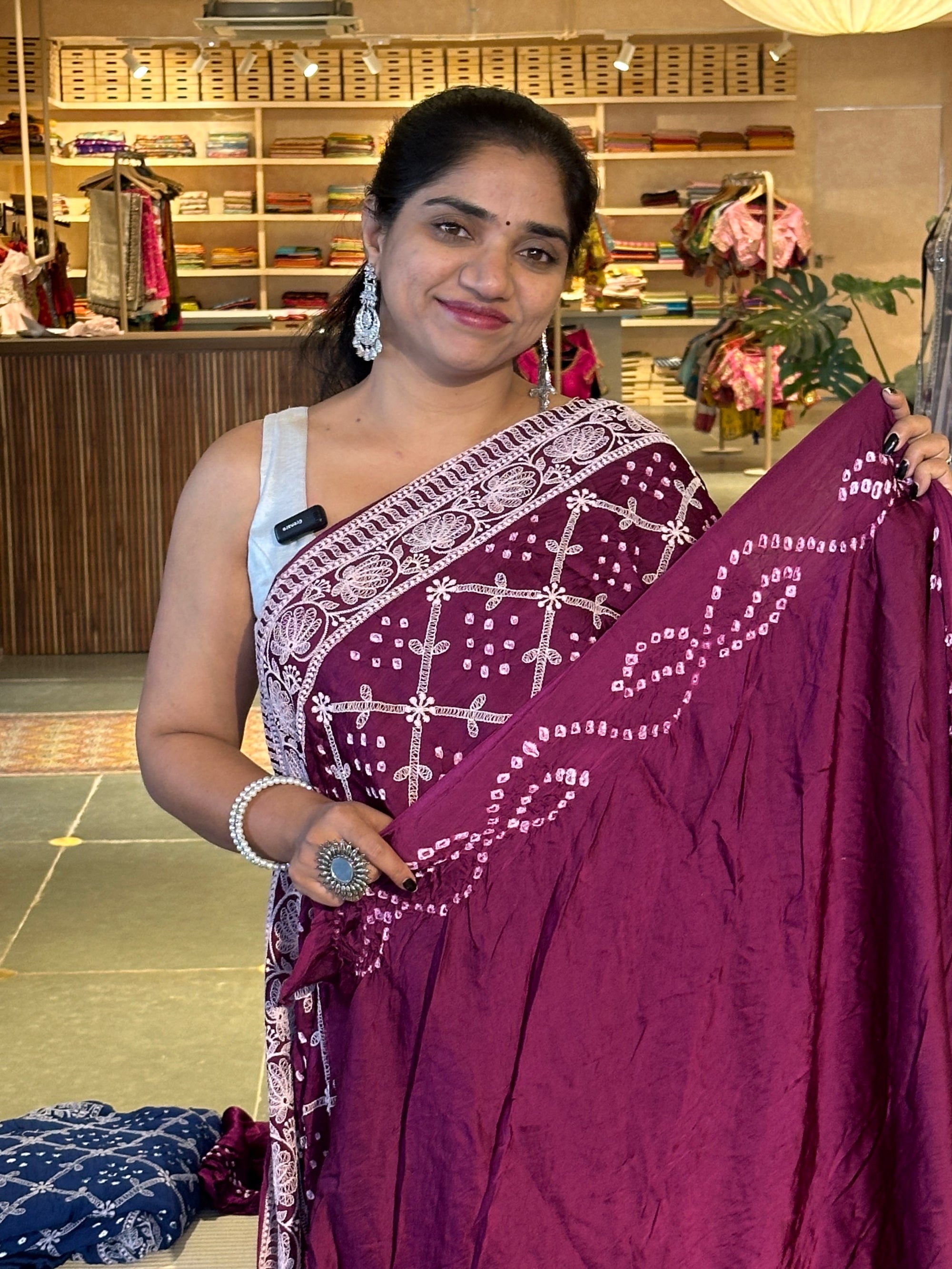 Bandhini and Chikankari Fusion Saree