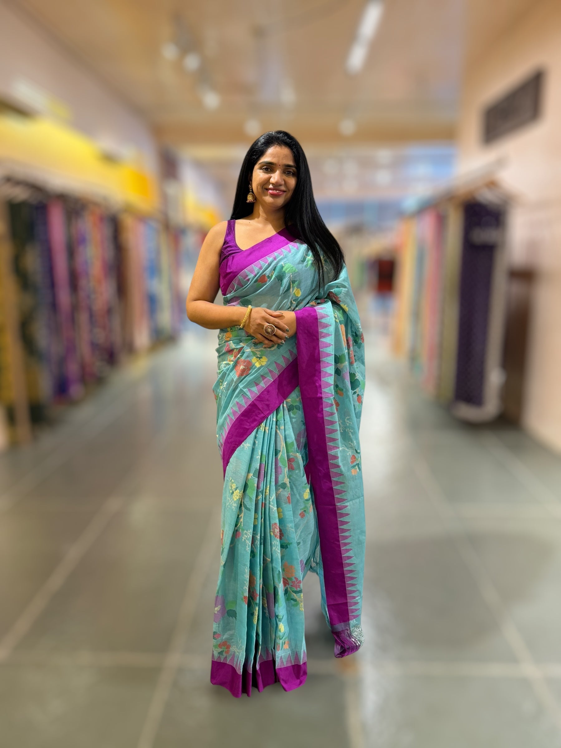 Ponduru Khadi Allover Jamdani Weave Saree With Premium 60/60 Count