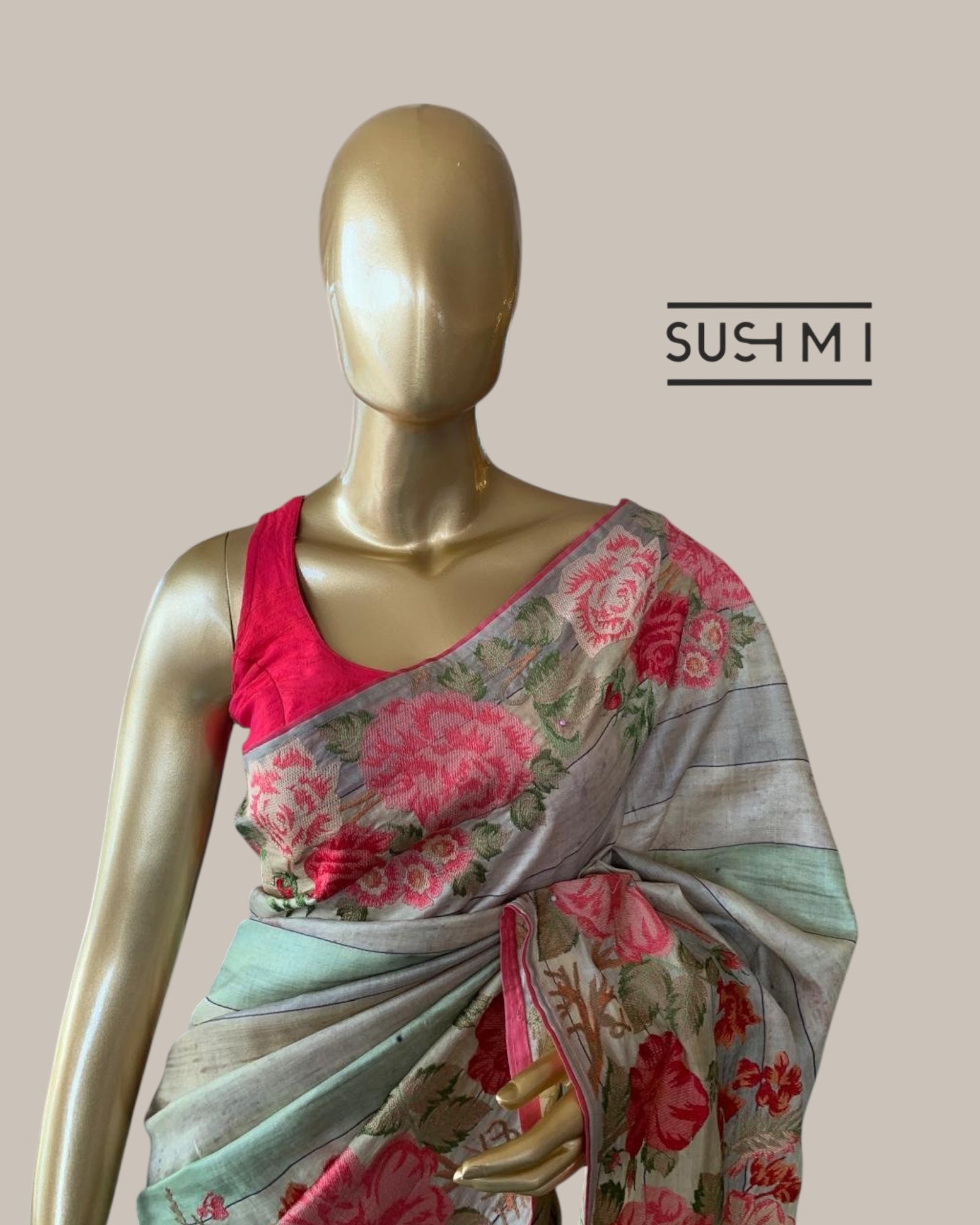 Designer Tussar Saree with Heavy Petite Point Embroidered Border