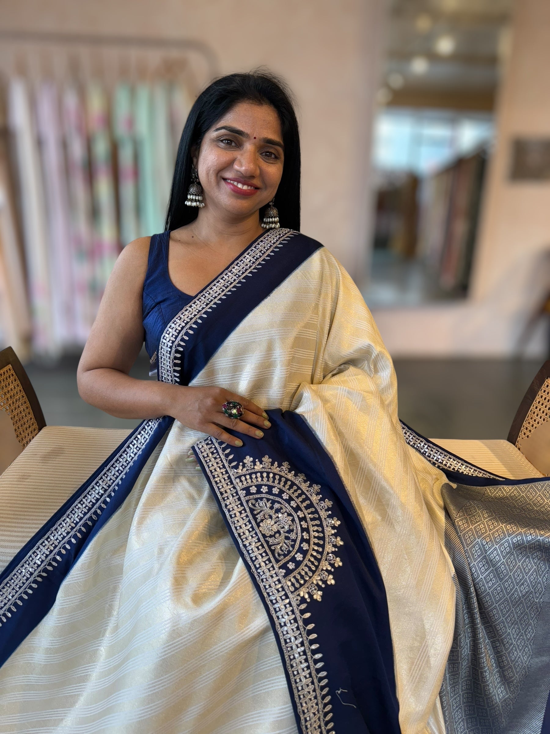 Pure Handloom Tussar Gorgette with Gotapatti handwork