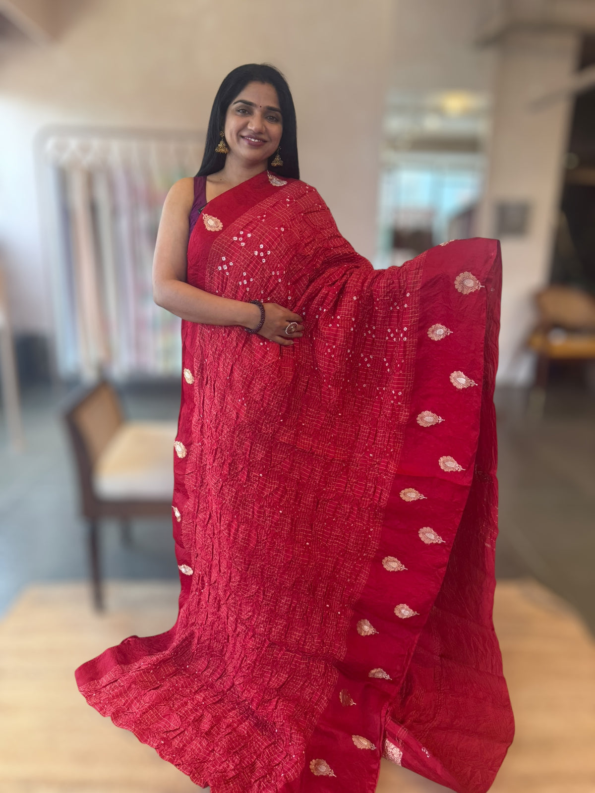 Rani Pink Banarasi Bandhej Silk Saree With Kaduwa Woven Open Mashru Borders