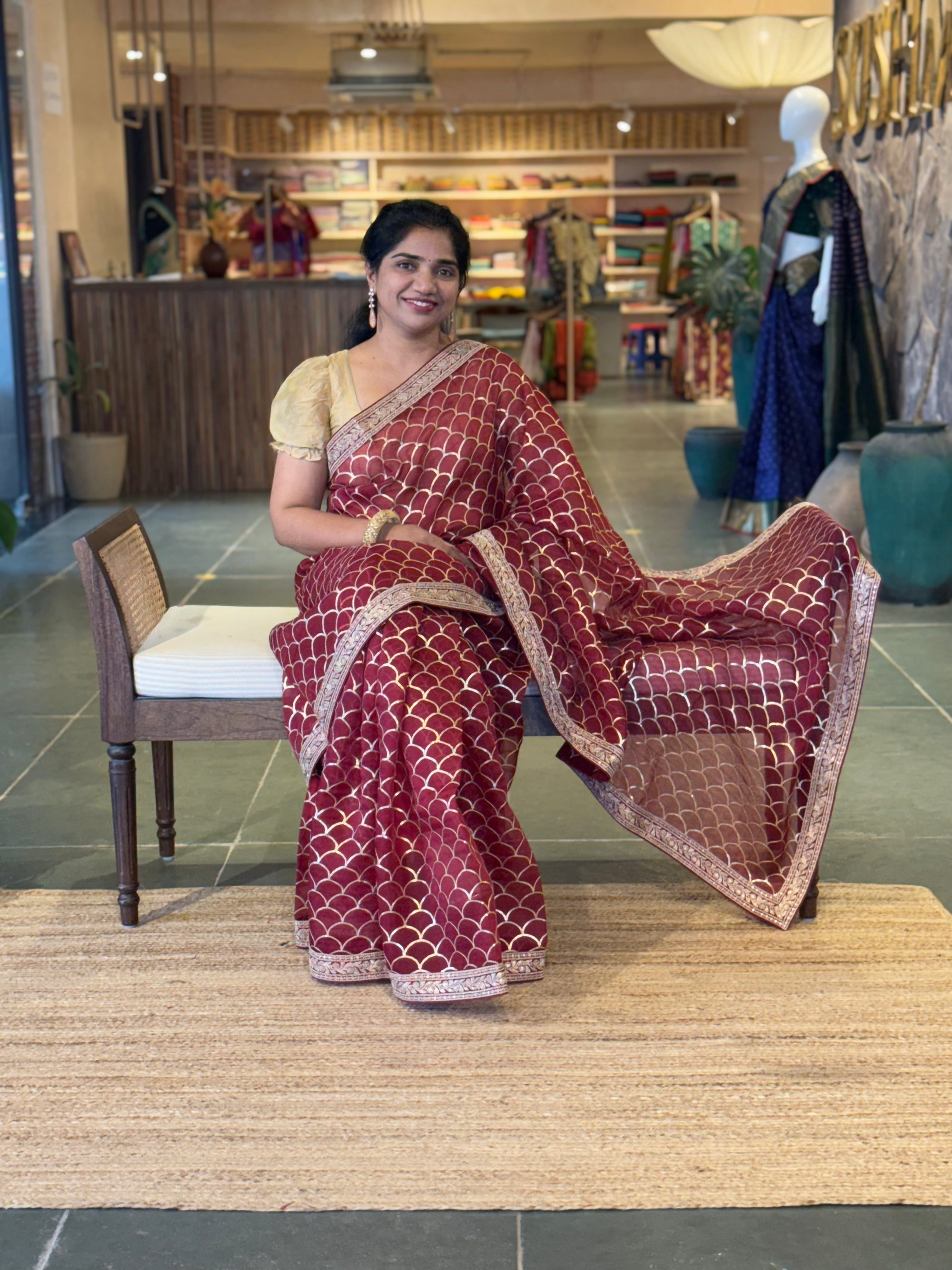 Burgundy Color Pure Organza allover Sequnce Saree in Sabhyasachi Style