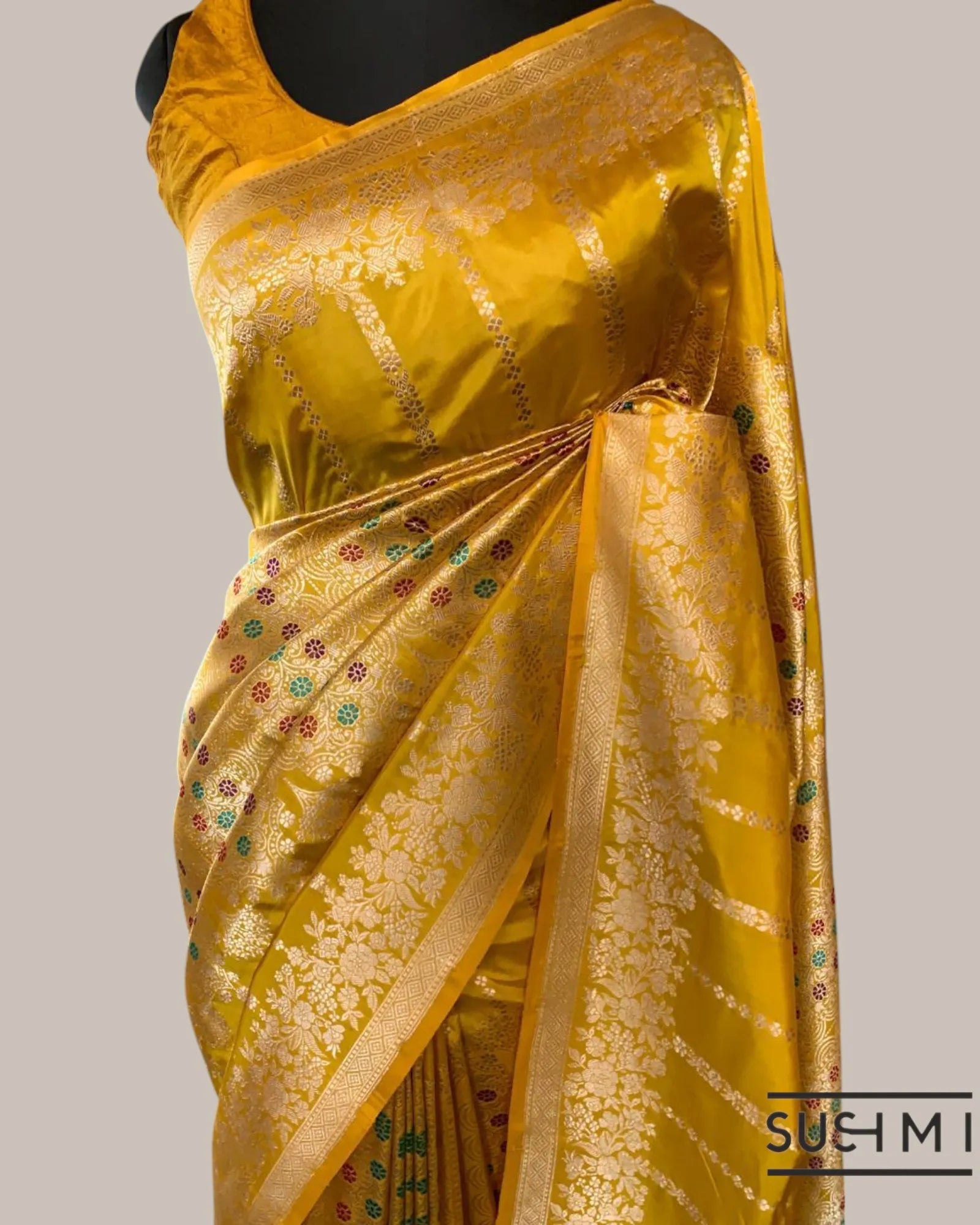 Mangoe Yellow Deisgner Banarasi Katan Silk Saree