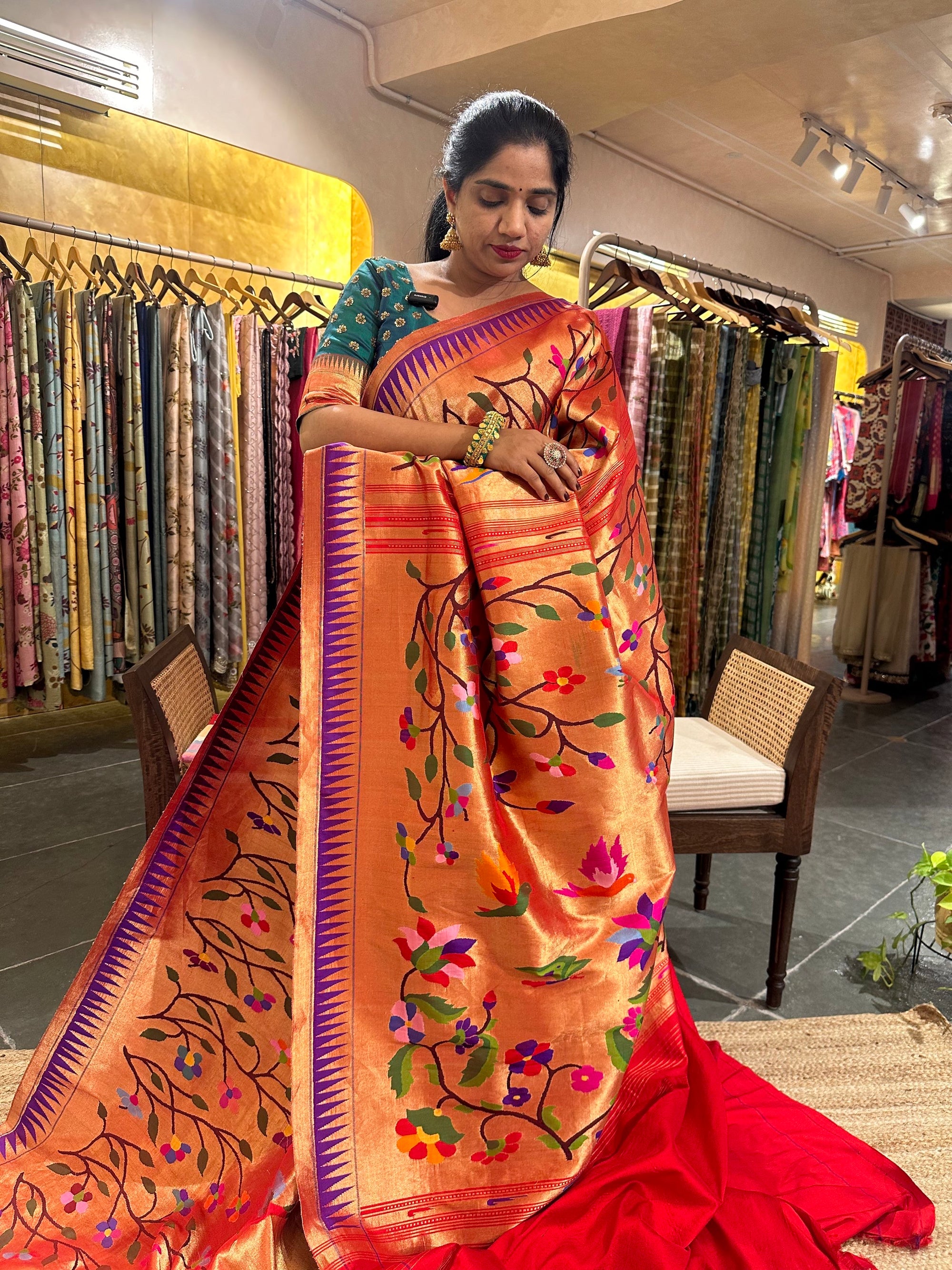 Red Tissue Allover Pure Handloom Paithani Saree